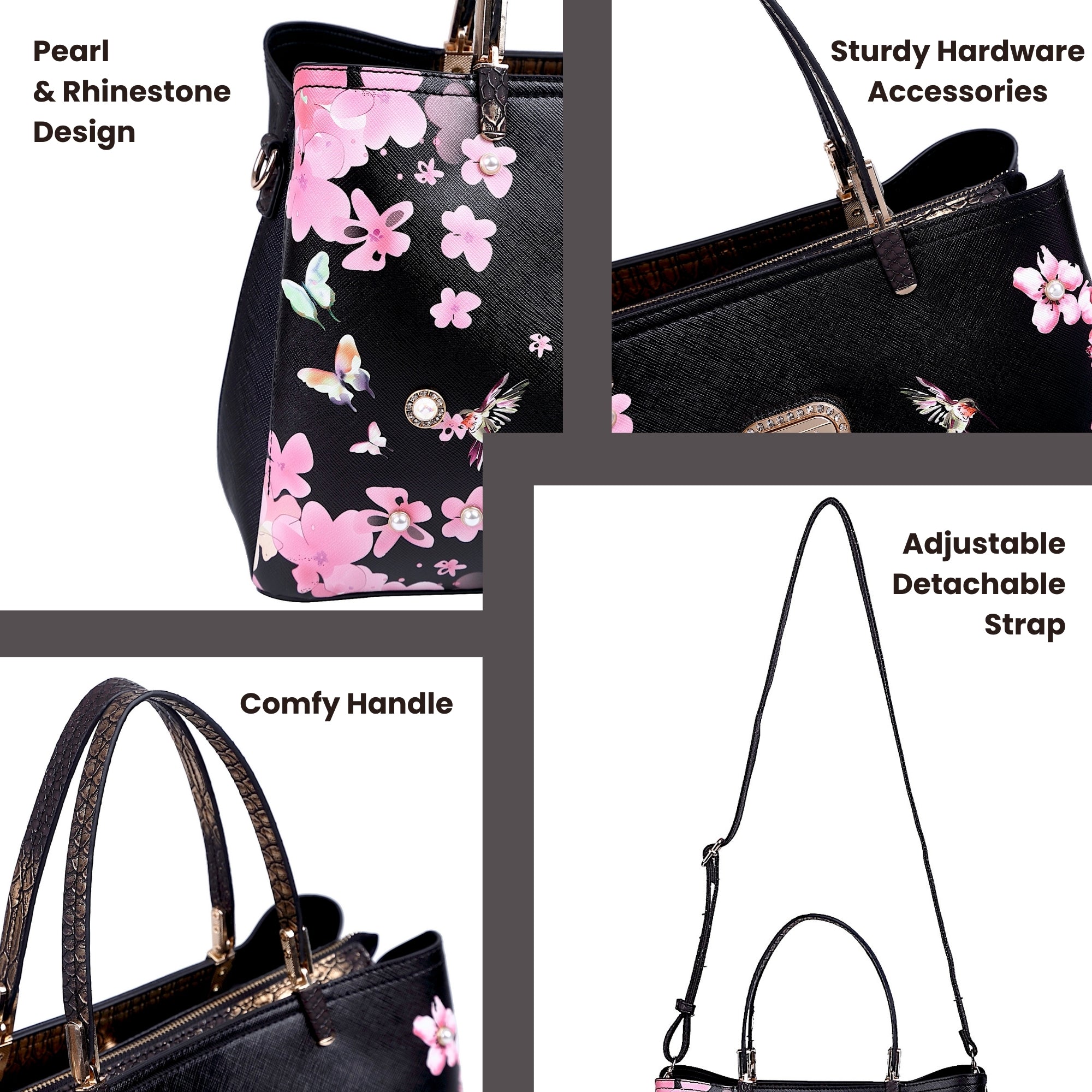 Brangio Italy Floral Hummingbird Tote Bag – Elegant Shoulder Handbag
