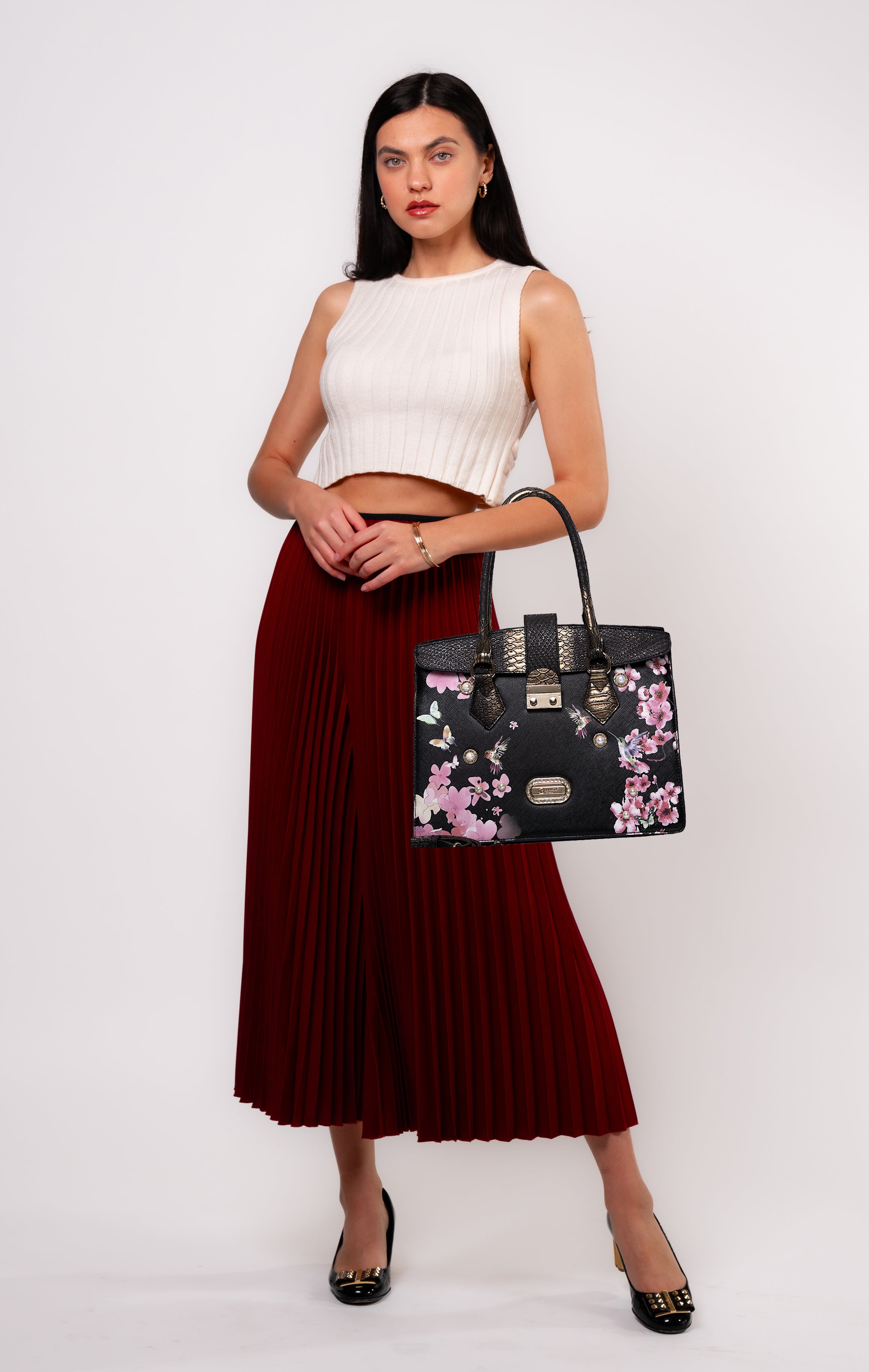 Brangio Italy Floral & Bird Embellished Handbag