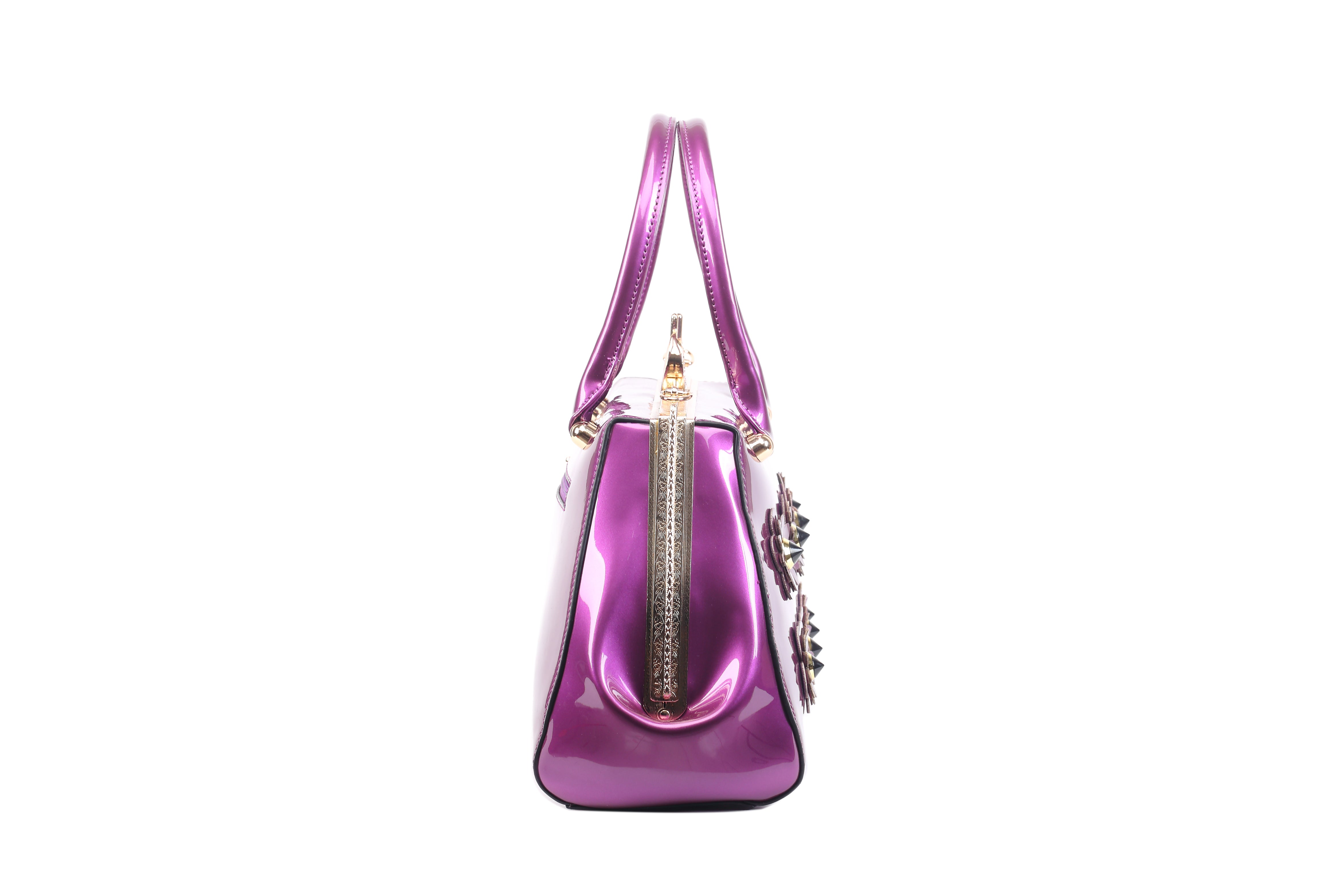 Brangio Italy Floral Elegance Glossy Floral Embellished Handbag