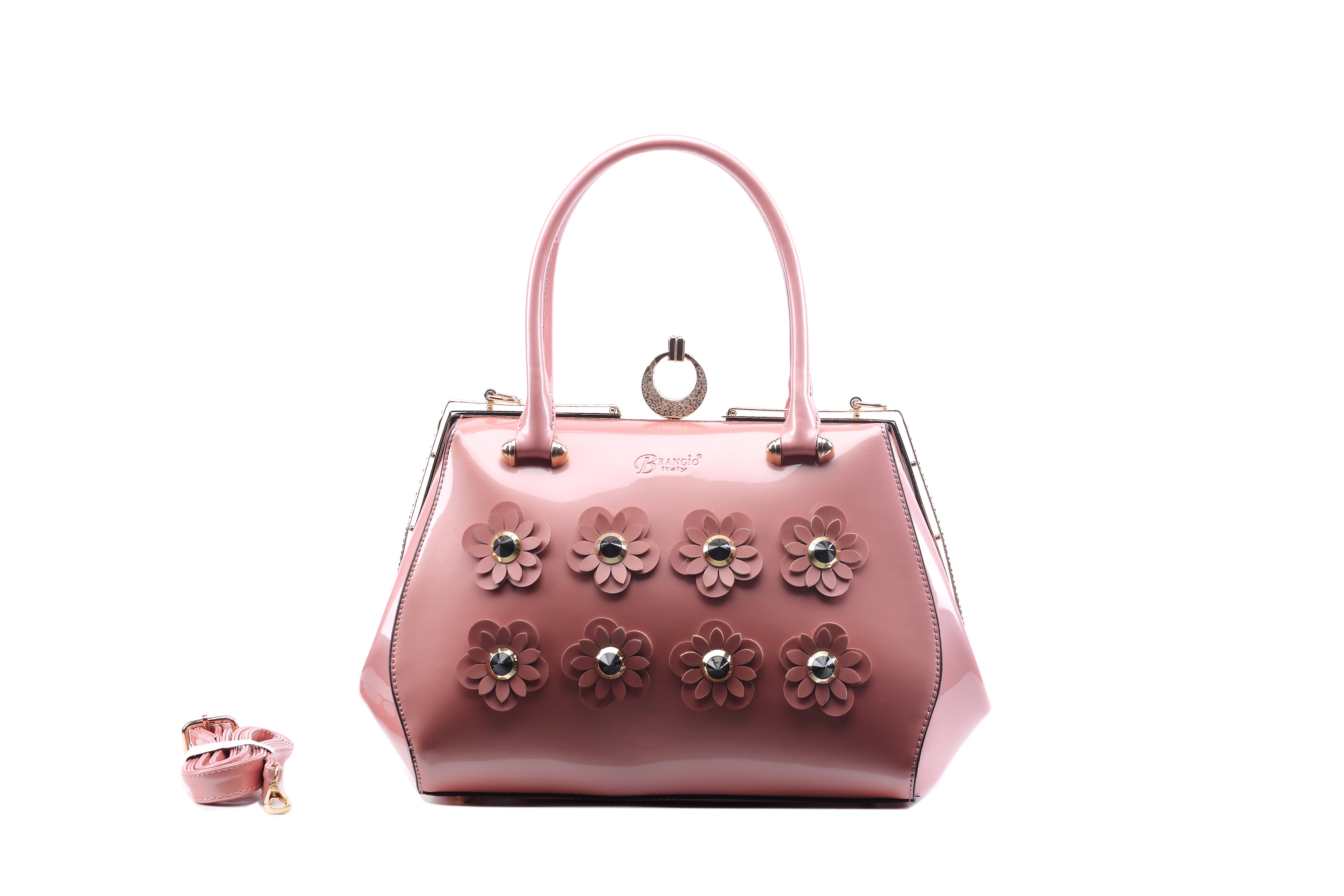 Brangio Italy Floral Elegance Glossy Floral Embellished Handbag