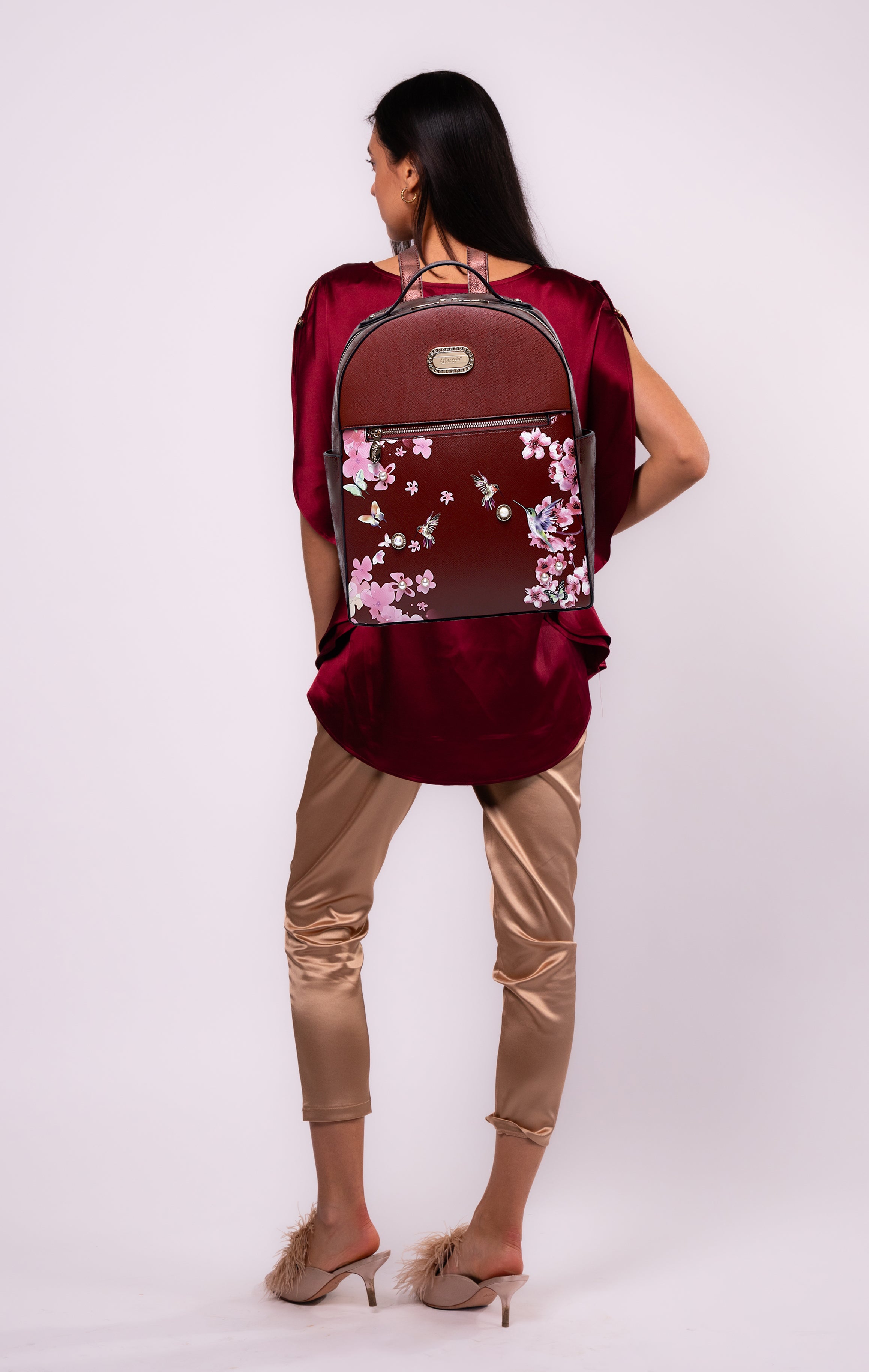 Hummingbird Crystal Laced Vegan Backpack + Wallet set  [2pcs ]