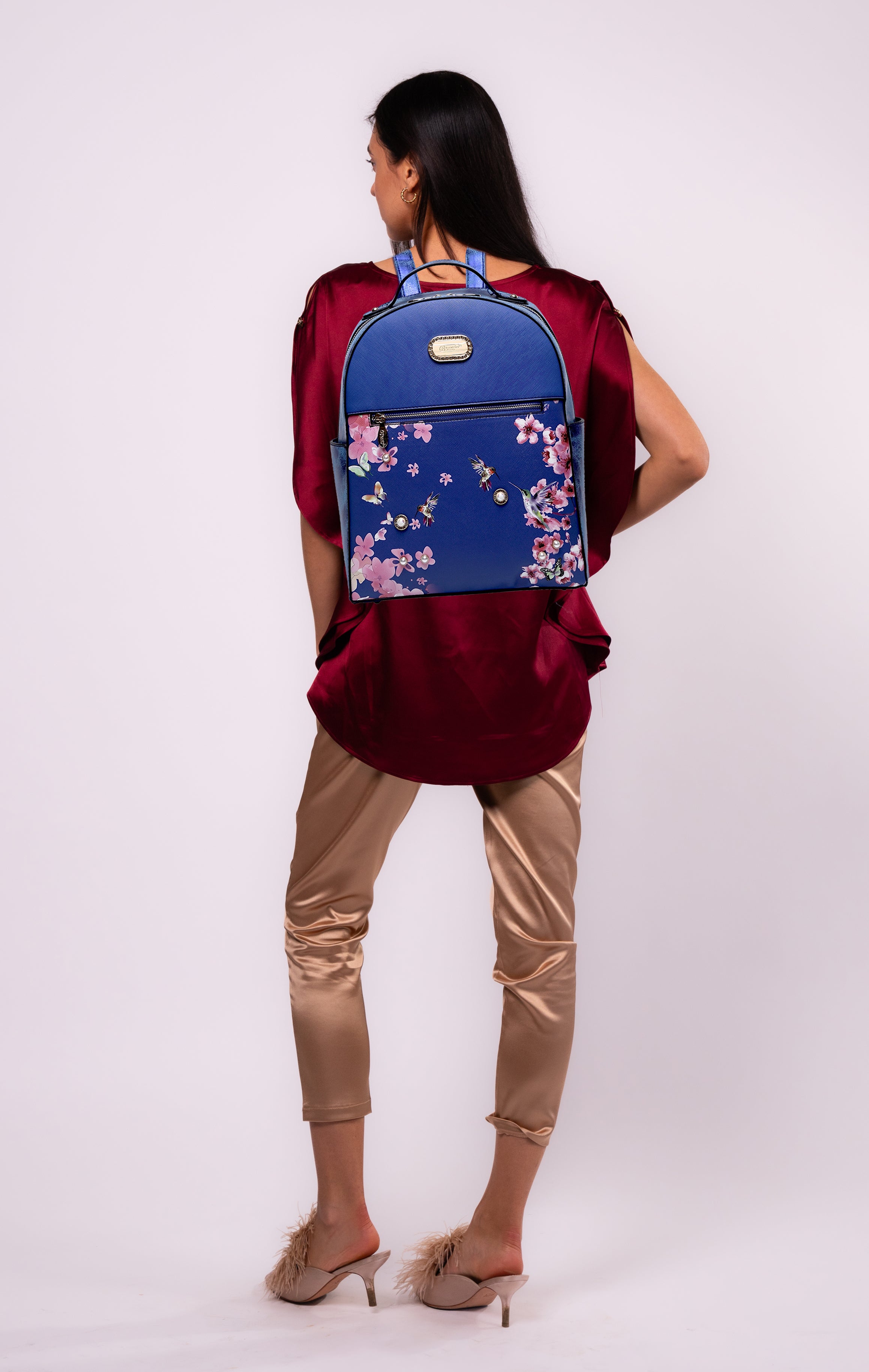 Hummingbird Crystal Laced Vegan Backpack + Wallet set  [2pcs ]