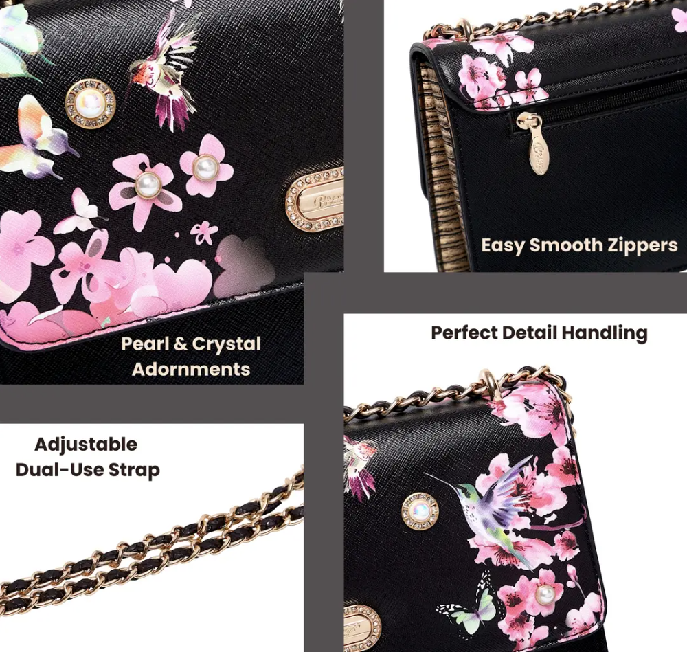 Brangio Italy Floral Butterfly Designer Chain Crossbody Bag