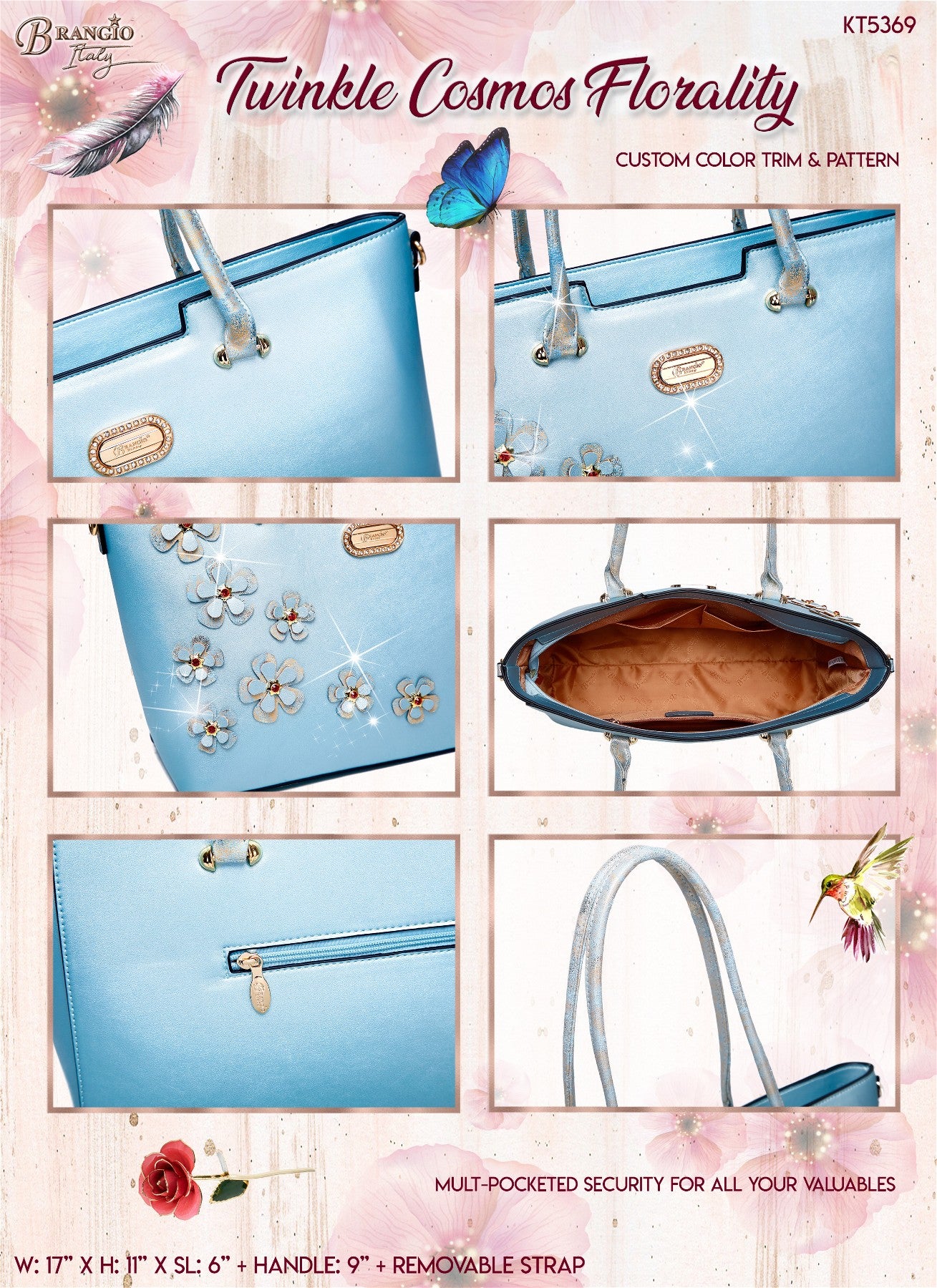 Brangio Italy Elegant designer Bloom Tote Bag