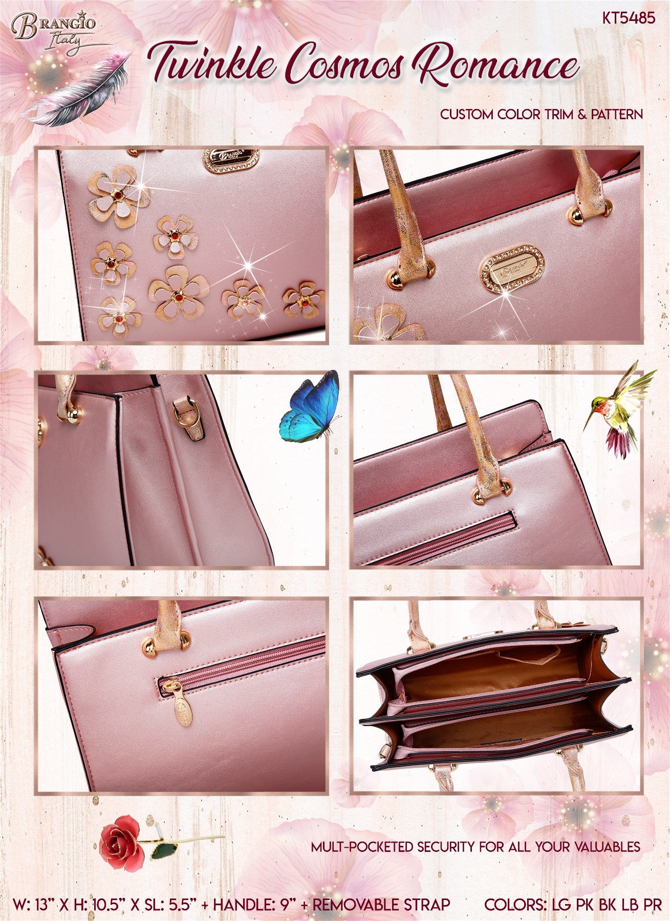Brangio Italy Elegant Metallic Twinkle Cosmos Florality Handbag