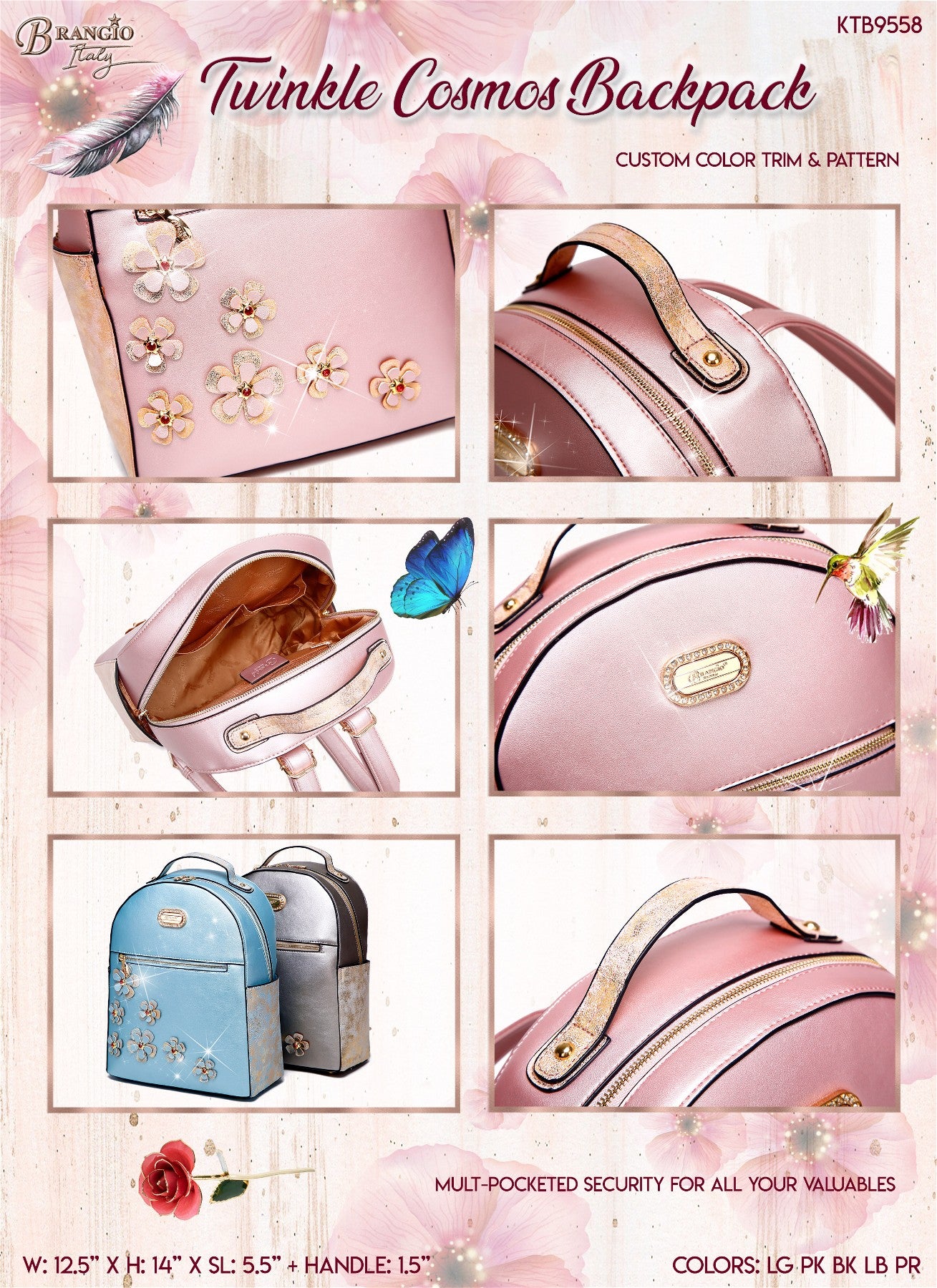 Brangio Italy Twinkle Cosmos Floral Fashion Backpack