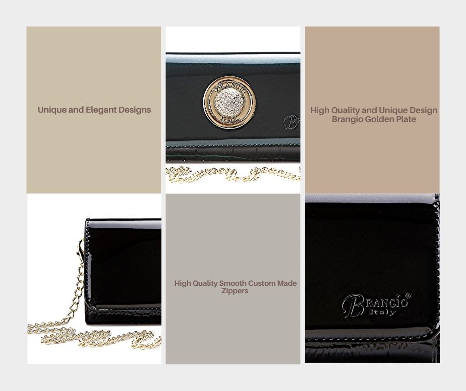 Brangio Italy Metallic Clutch Wallet - Luxury Chain Crossbody Evening Purse