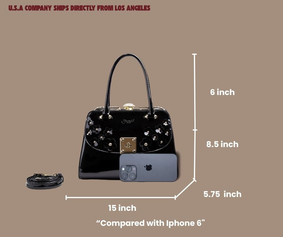 Brangio Italy Luxury Glossy Floral Patent Satchel Bag