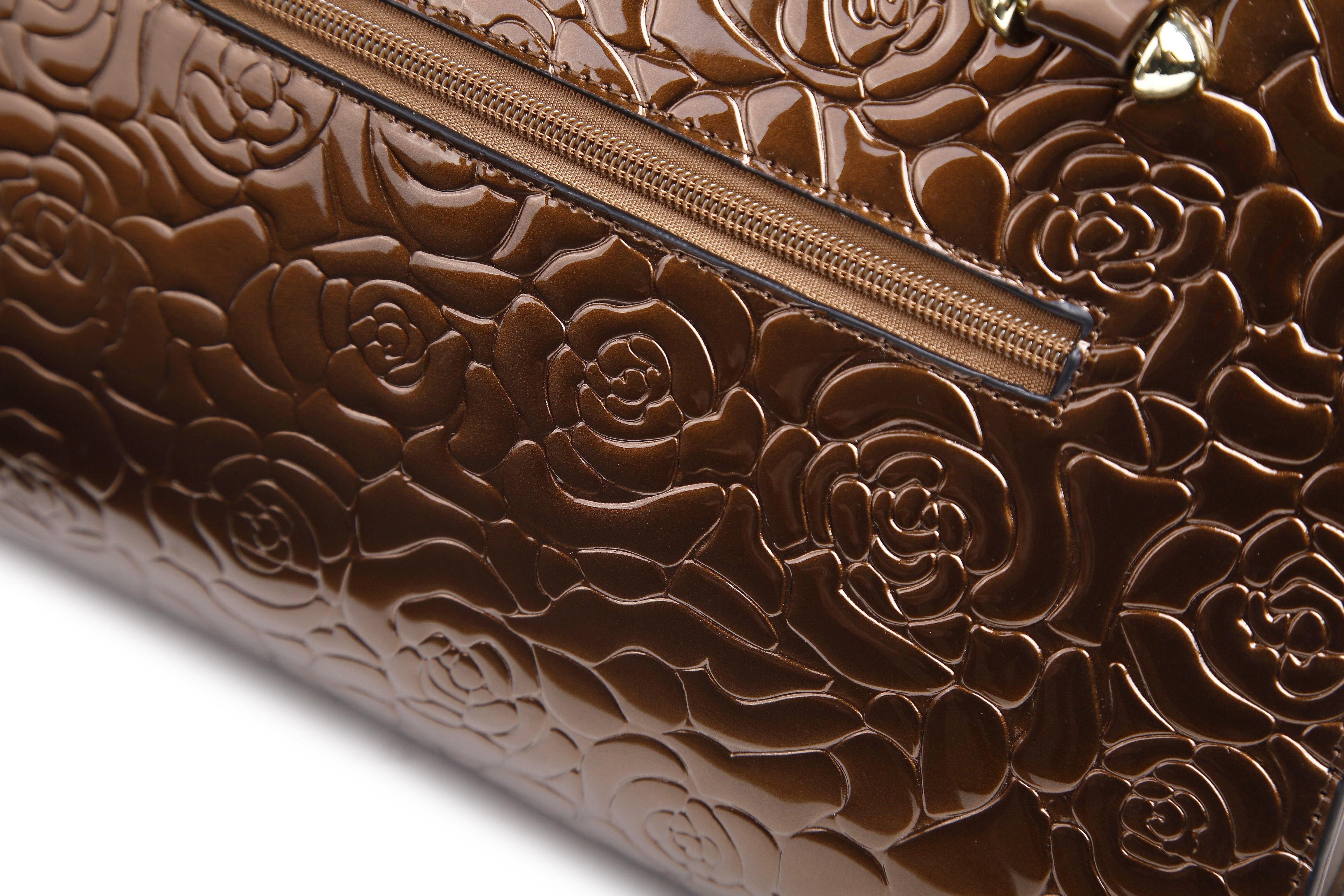 Brangio Italy Embossed Floral Designer Top Handle Shoulder Purse
