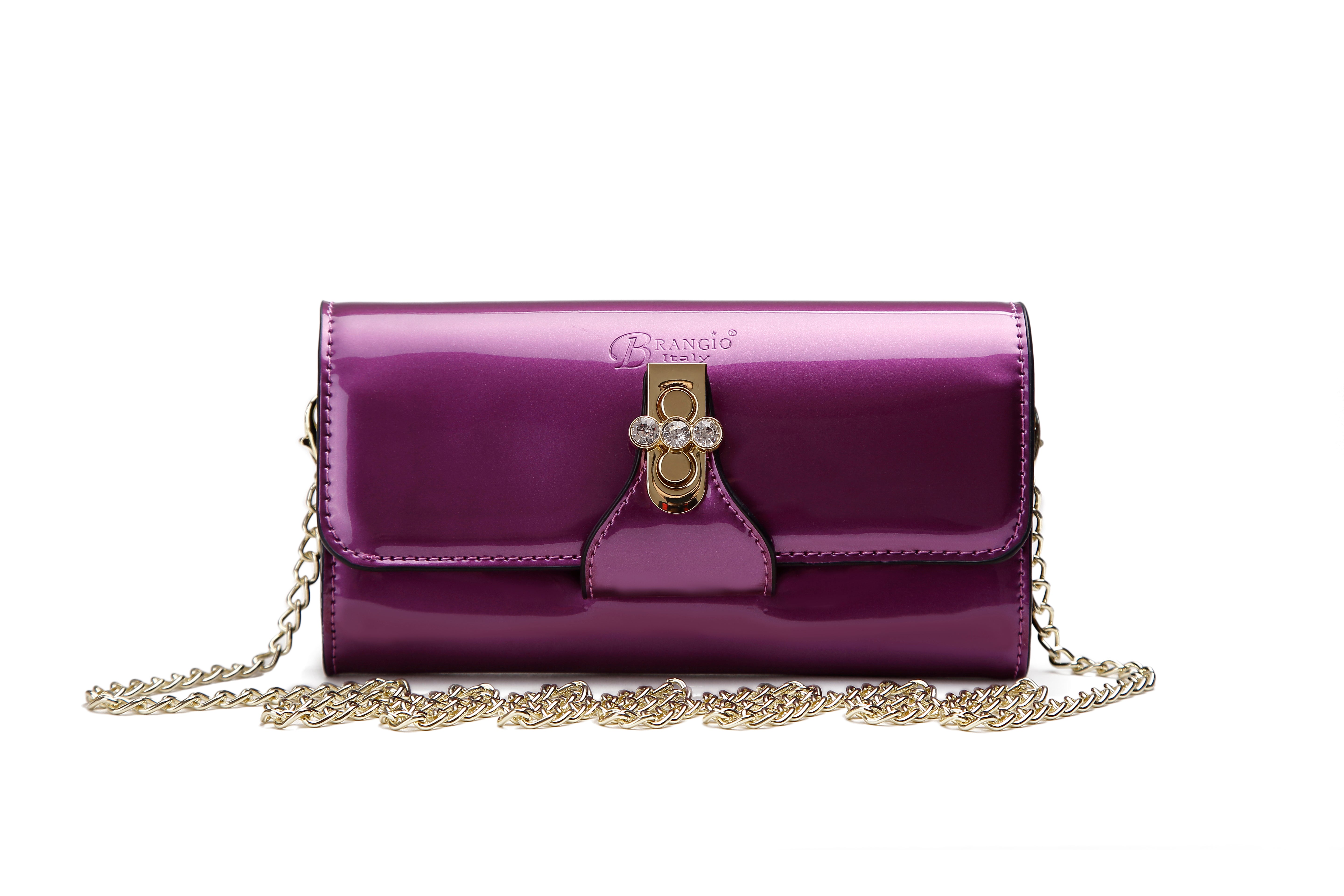 Brangio Italy Patent Leather Wallet Crossbody Bag for Women - Metallic Evening Purse