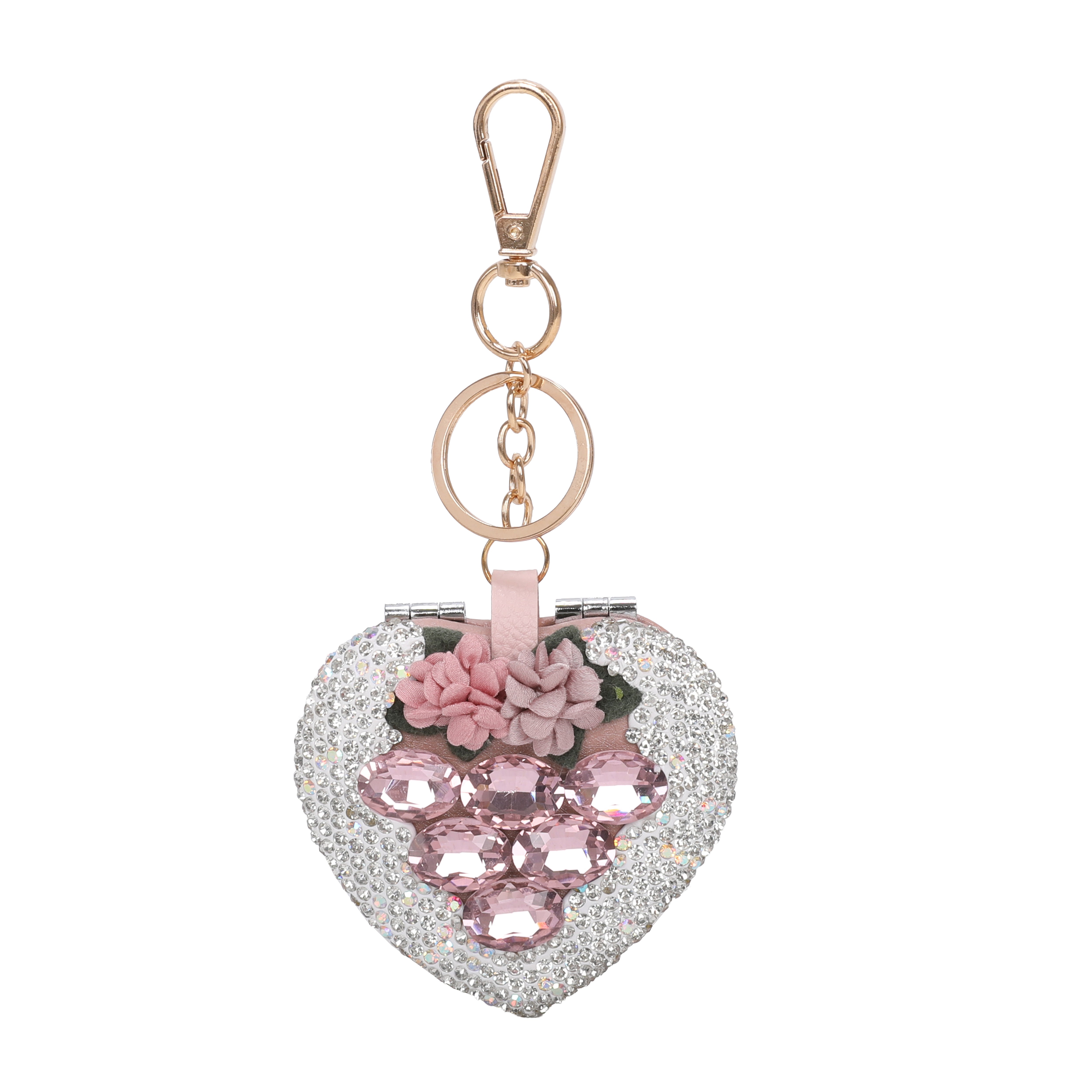 Floral Spark Heart Mirror Keychain & Purse Charm