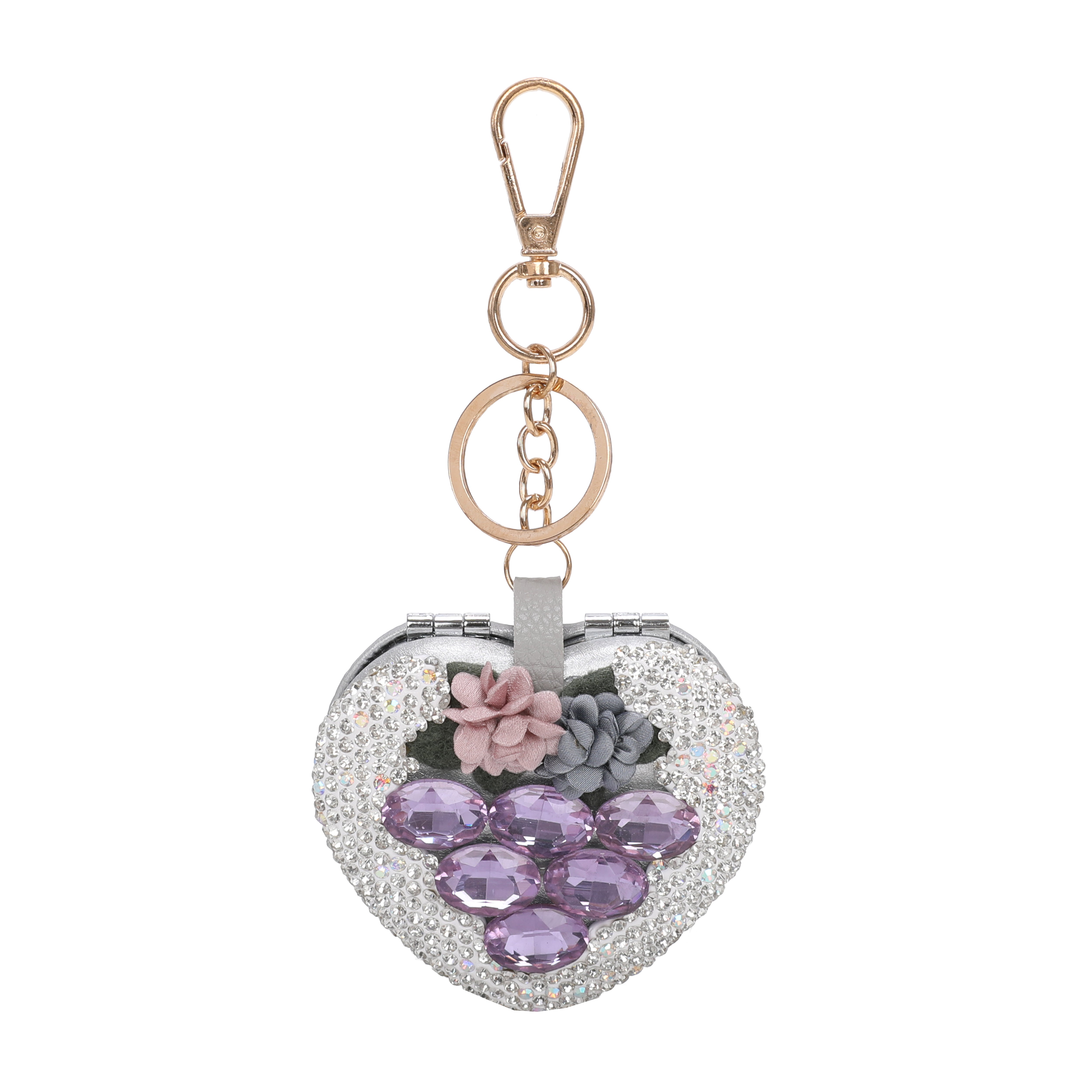 Floral Spark Heart Mirror Keychain & Purse Charm