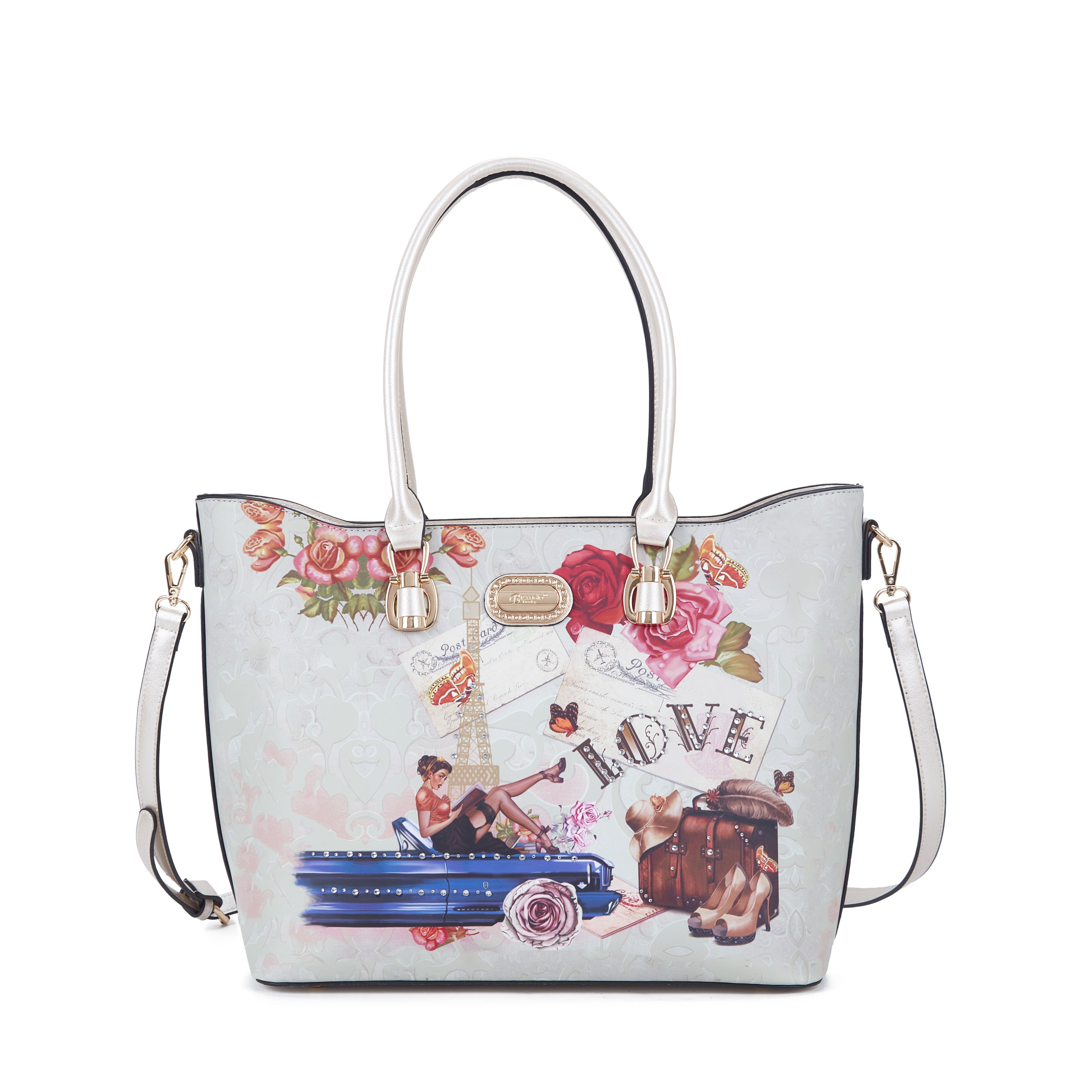 Brangio Italy Vintage Floral Love Medium Designer Handbag