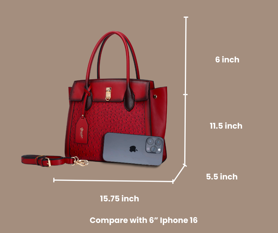 Brangio Italy Ostrich-Embossed Luxury Handbag – Neutral Faux Leather Satchel Purse with Gold Lock Accent | U.S.A. Company Ships from L.A.