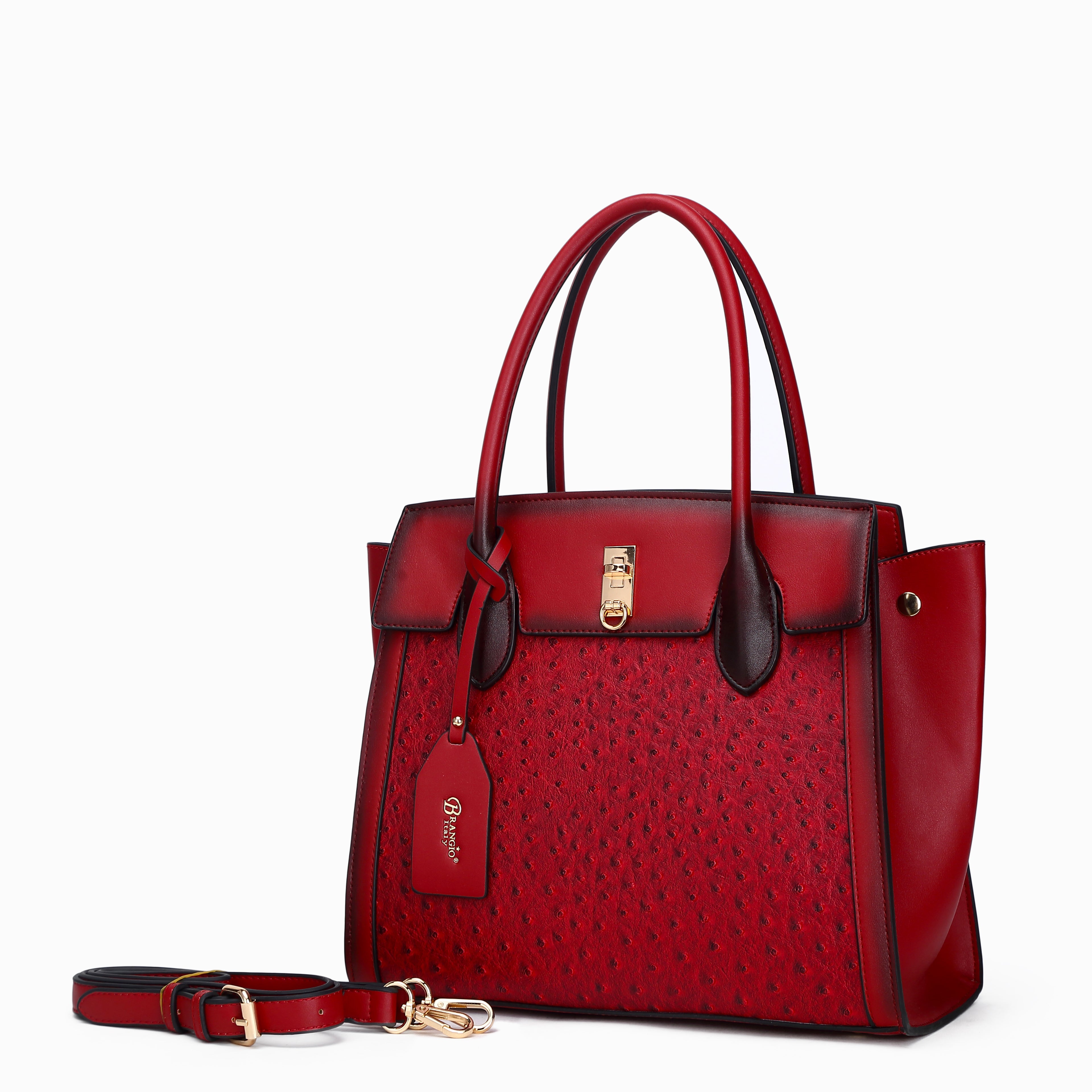 Brangio Italy Ostrich Texture Designer Structured Satchel Handbag