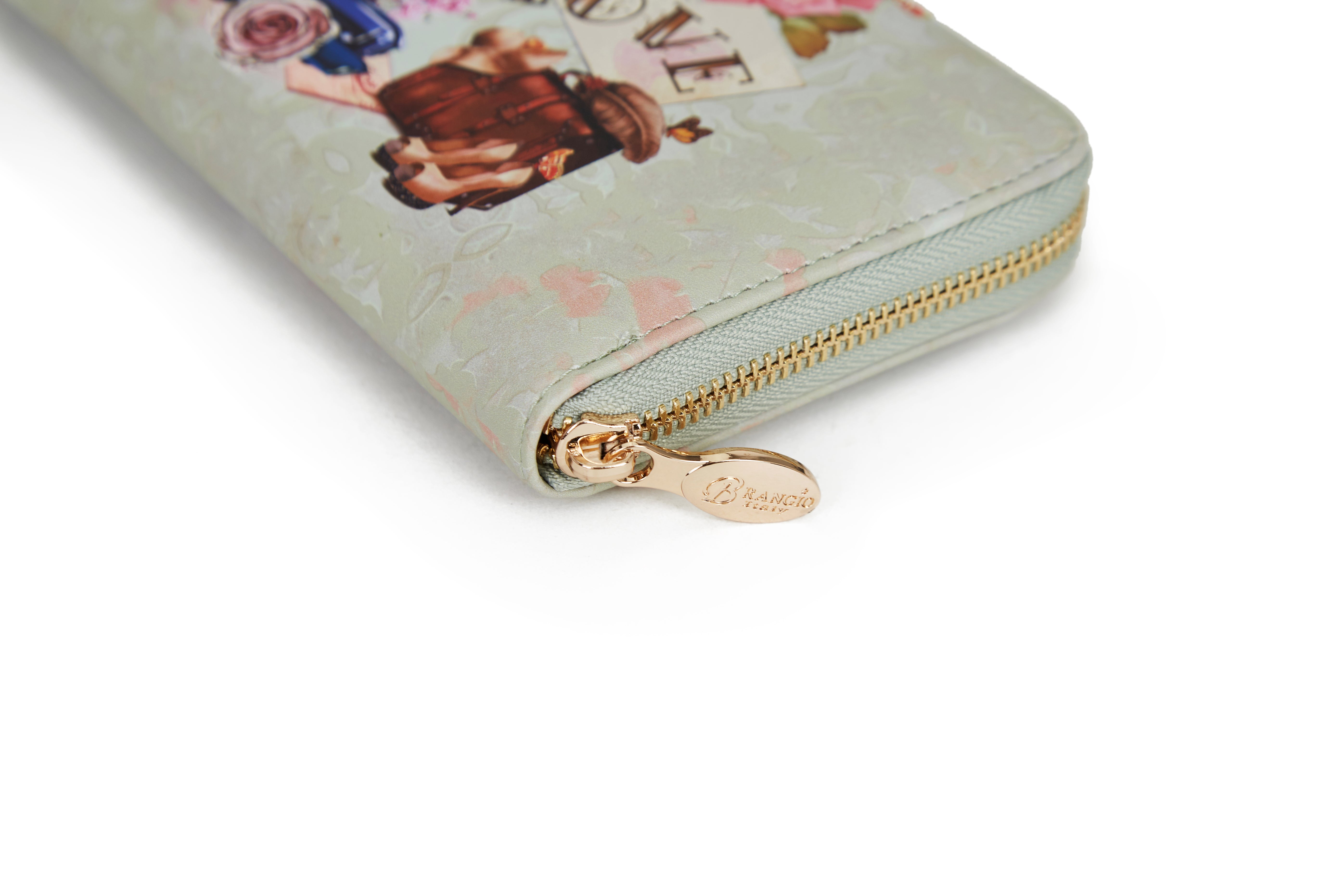 Brangio Italy Vintage Paris Designer Print Zip Wallet