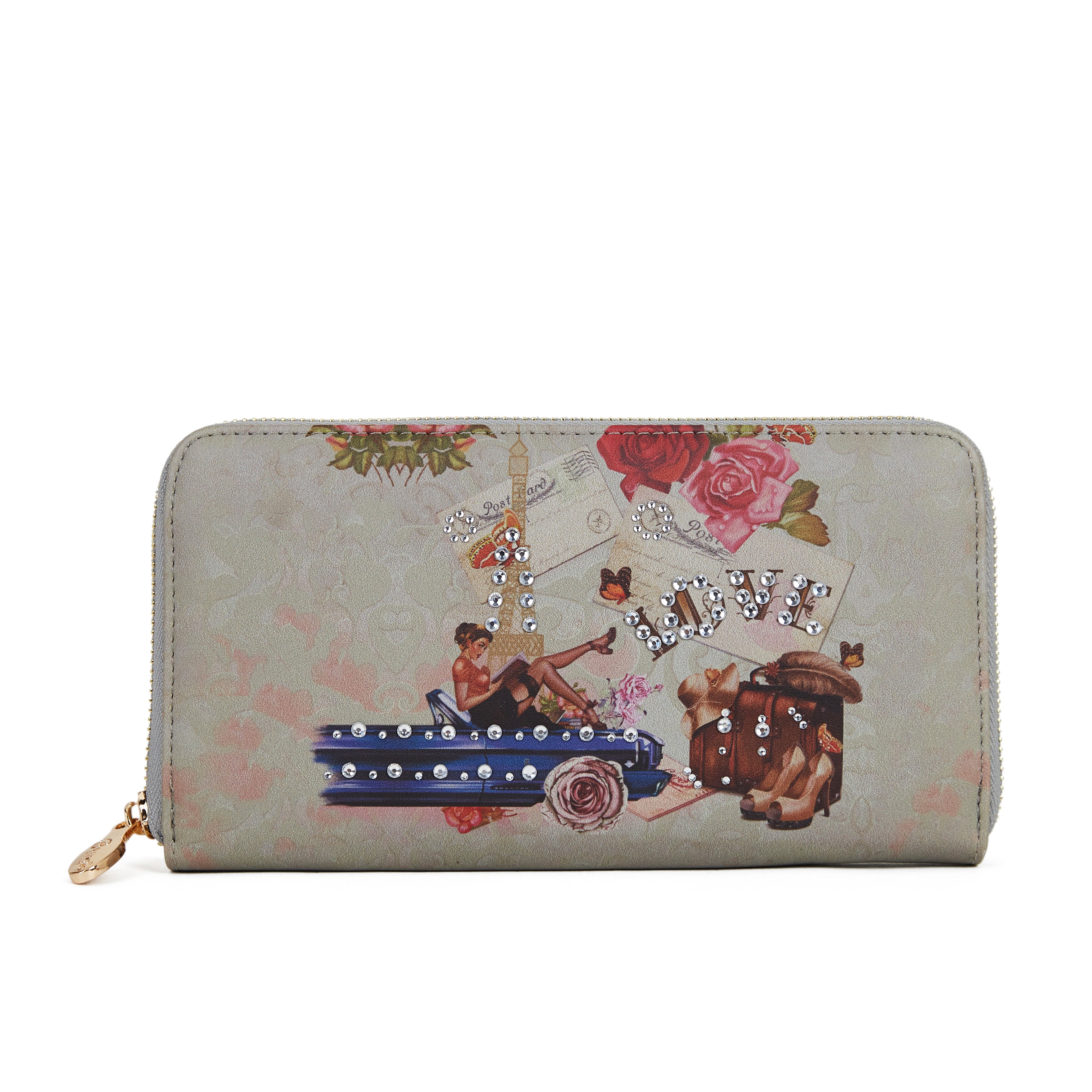 Brangio Italy Vintage Paris Designer Print Zip Wallet