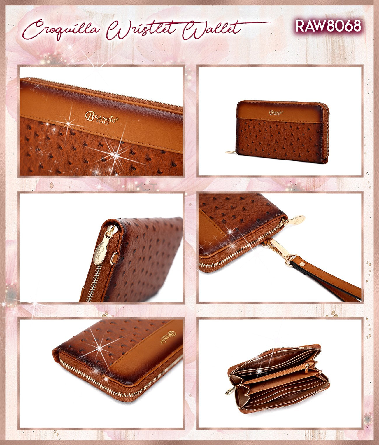 Brangio Ostrich-Embossed Wristlet Wallet
