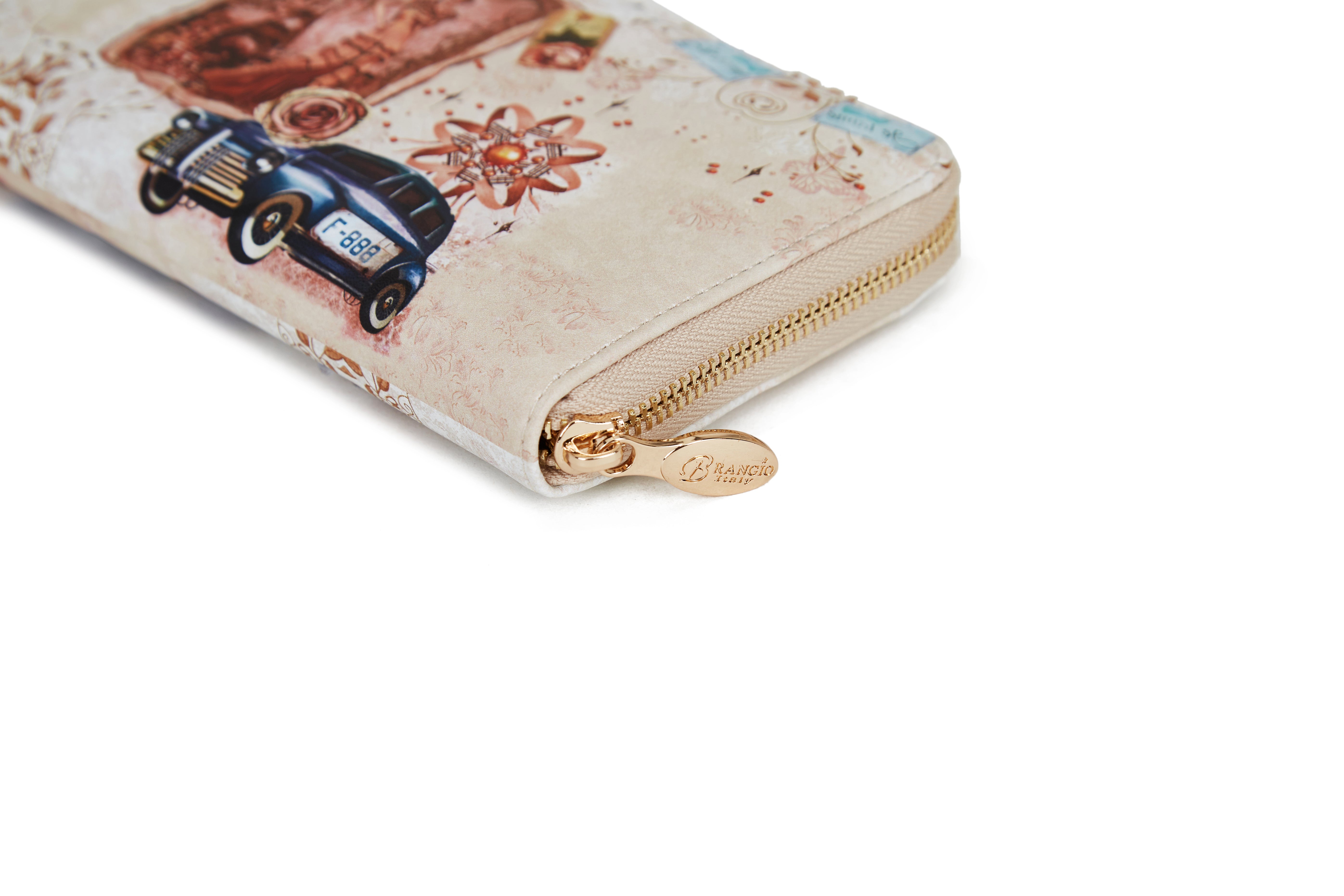 Brangio Italy Vintage Love Print  Designer Zip Wallet