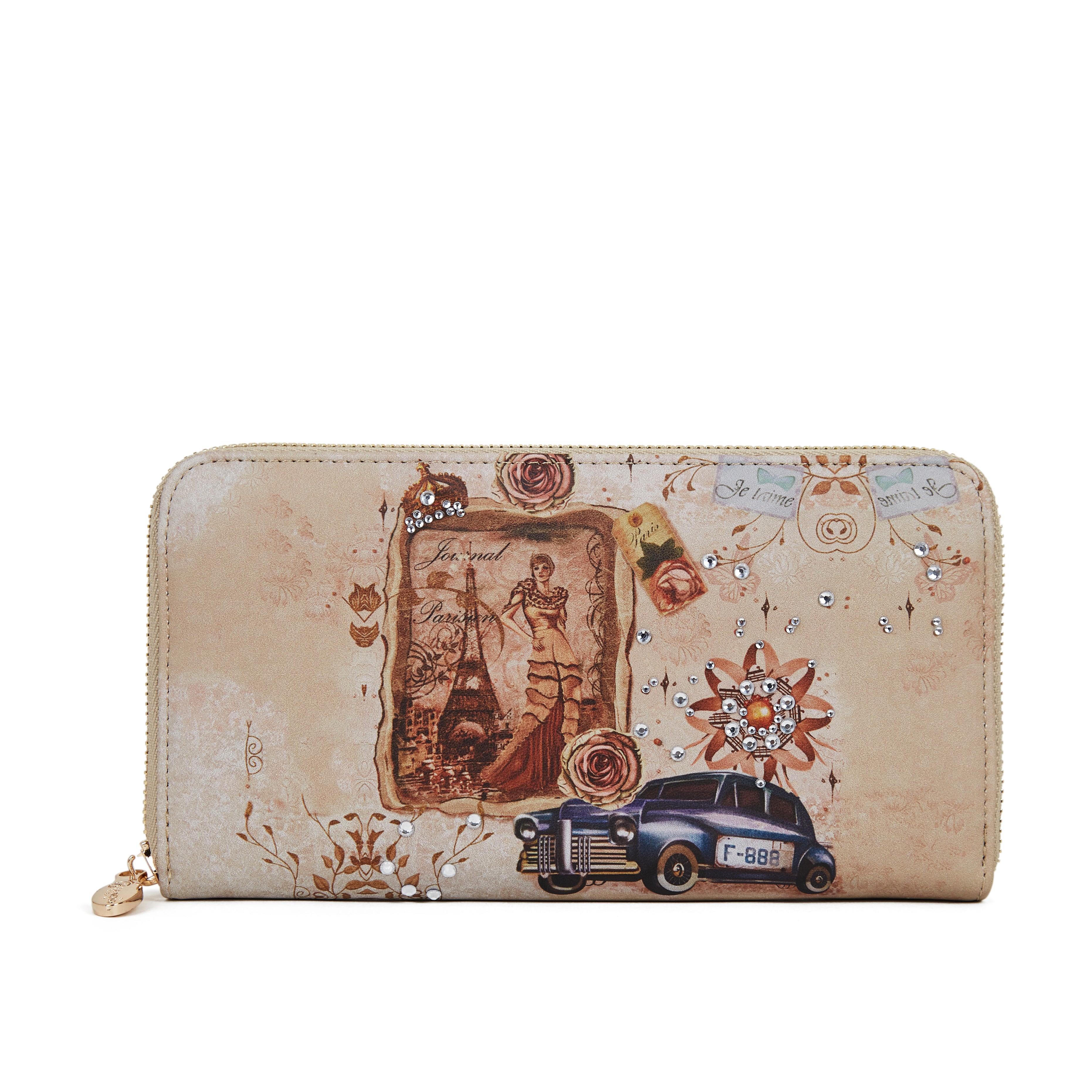 Brangio Italy Vintage Love Print  Designer Zip Wallet