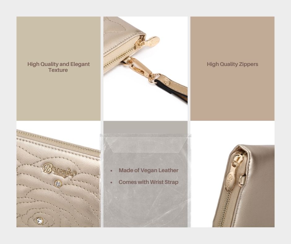Brangio Italy Rose Quilted Zip-Around Wallet – Wristlet Clutch with Rhinestones
