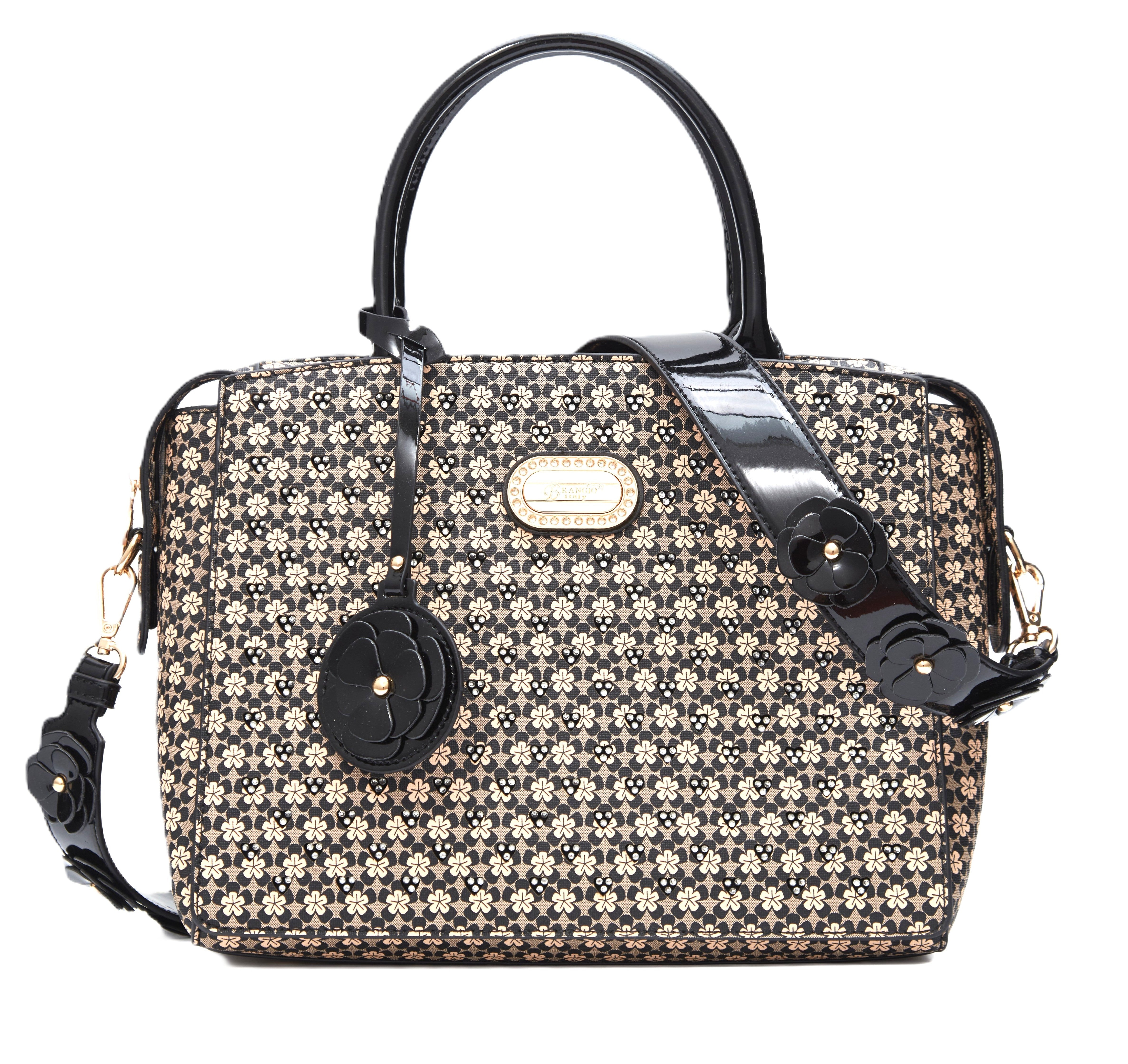 Brangio Italy Heart Stud Satchel Bag – Floral Strap Designer-Inspired Crossbody Handbag