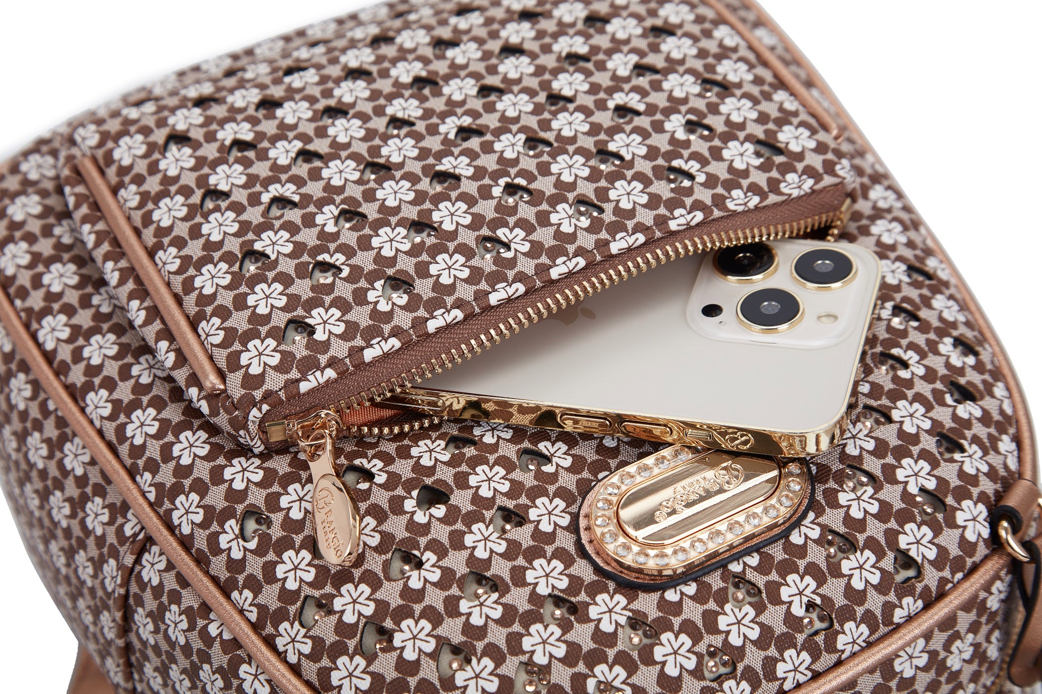 Brangio Italy Floral Rose Gold Accents Mini Backpack
