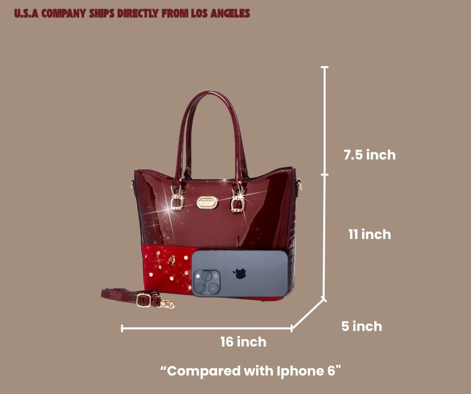 Brangio Italy Burgundy Patent Leather Tote Bag – Luxury Designer Handbag with Crystal & Pearl Accents