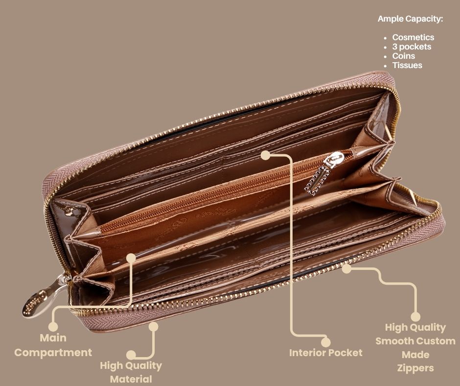 Brangio Italy Elegant Patent Leather Zippered Wristle Wallet
