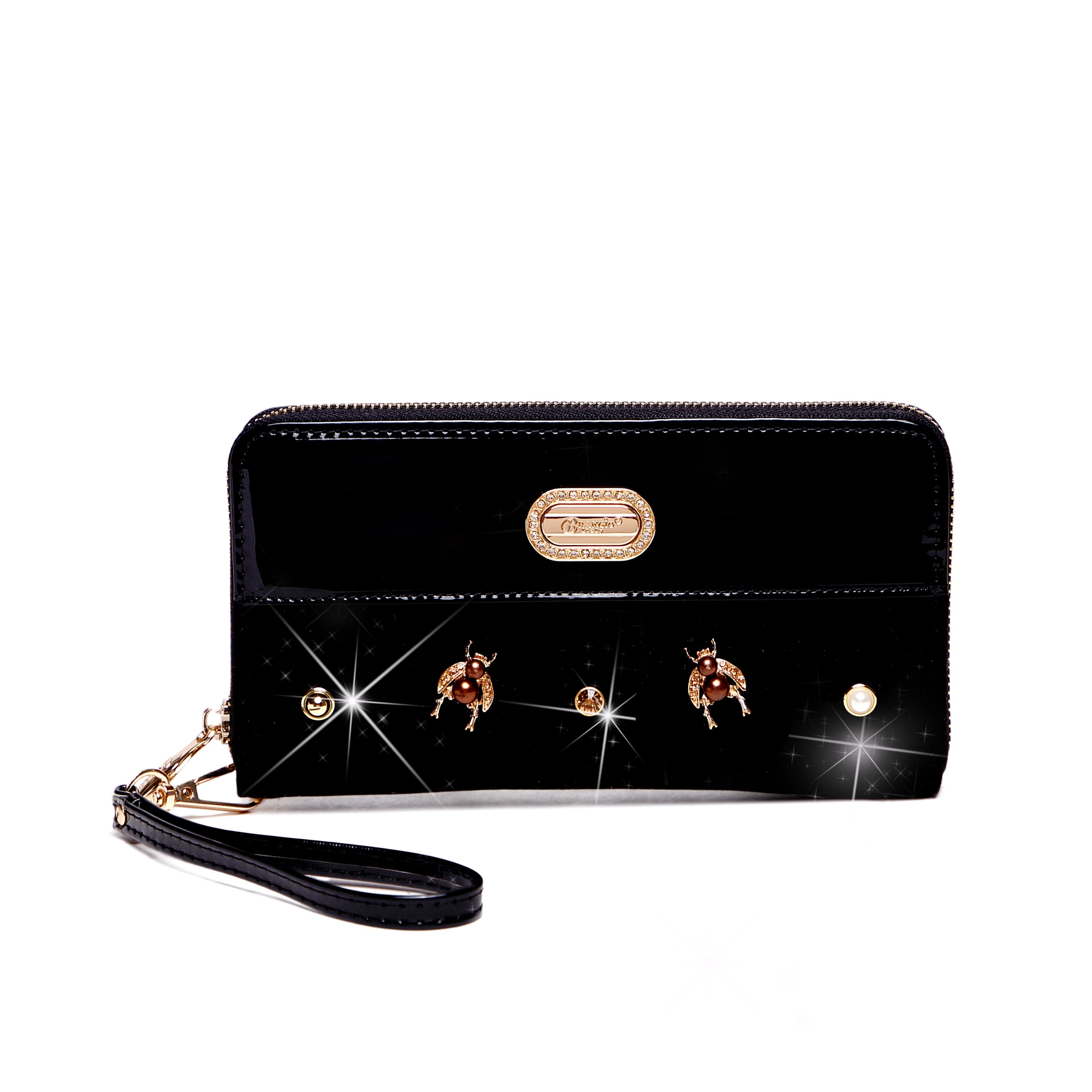 Brangio Italy Elegant Patent Leather Zippered Wristle Wallet