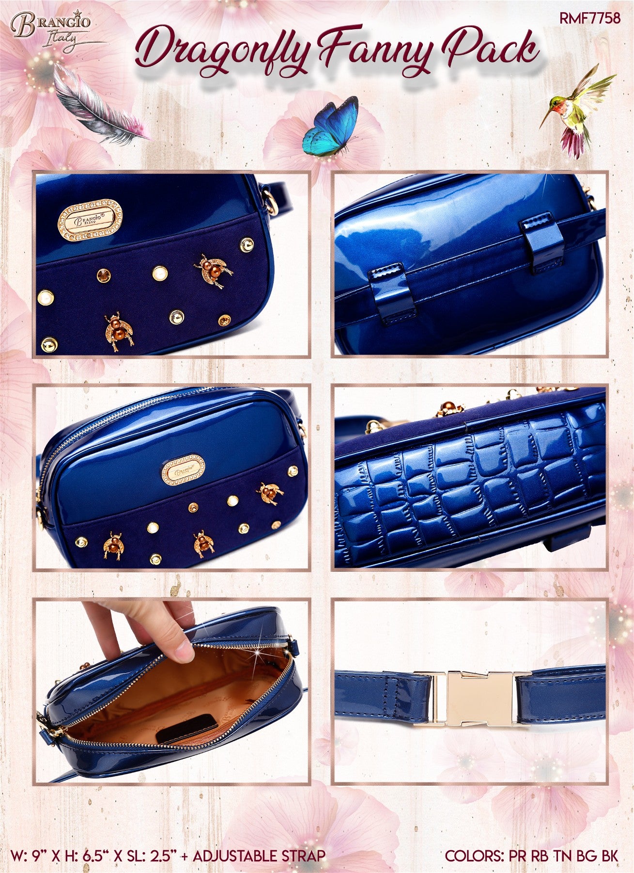 Brangio Italy Studded Velvet Accent Fannypack Bag & Crossbody Bag