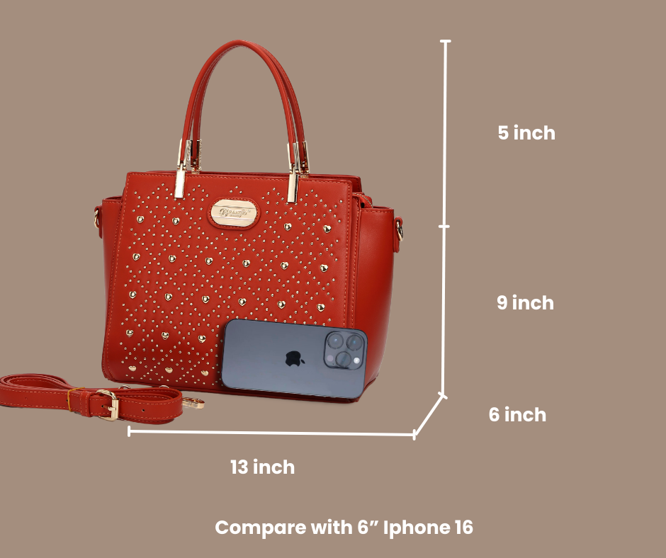 Brangio Studded Elegance Luxe Heart Handbag