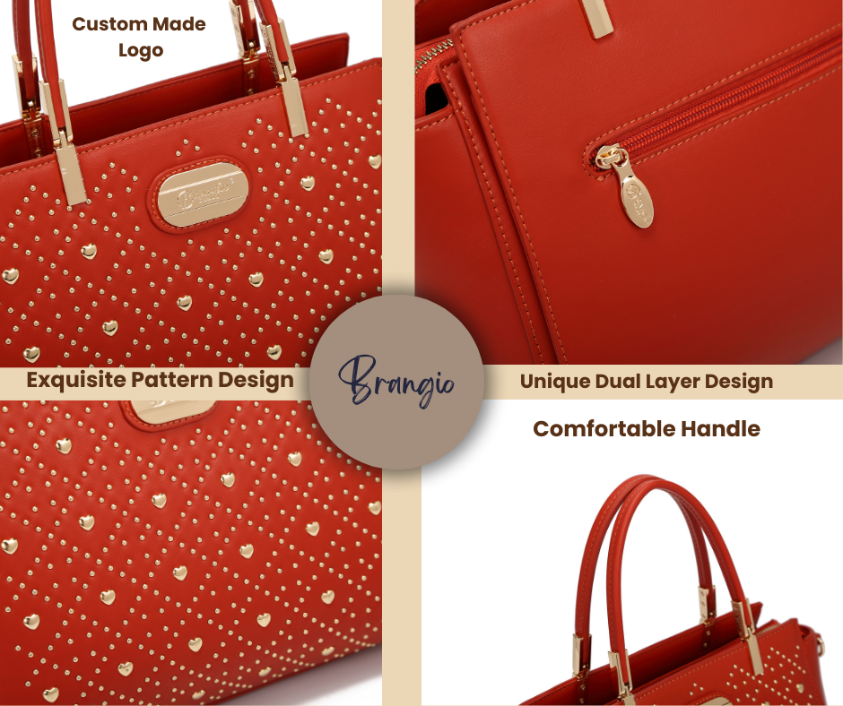 Brangio Studded Elegance Luxe Heart Handbag