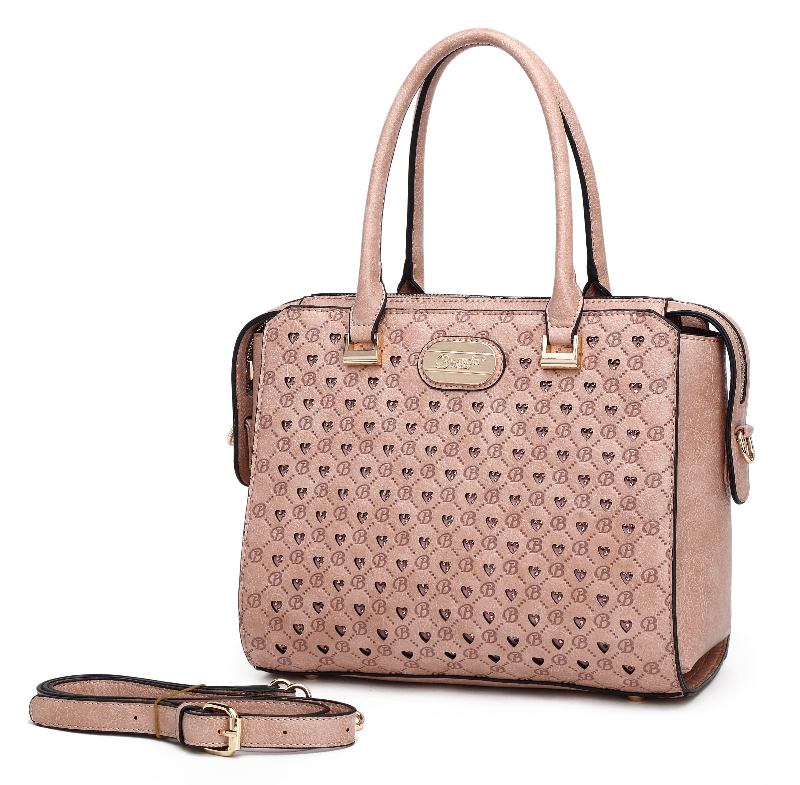 Brangio Italy Monogram Designer Signature Satchel Bag + Wallet Set