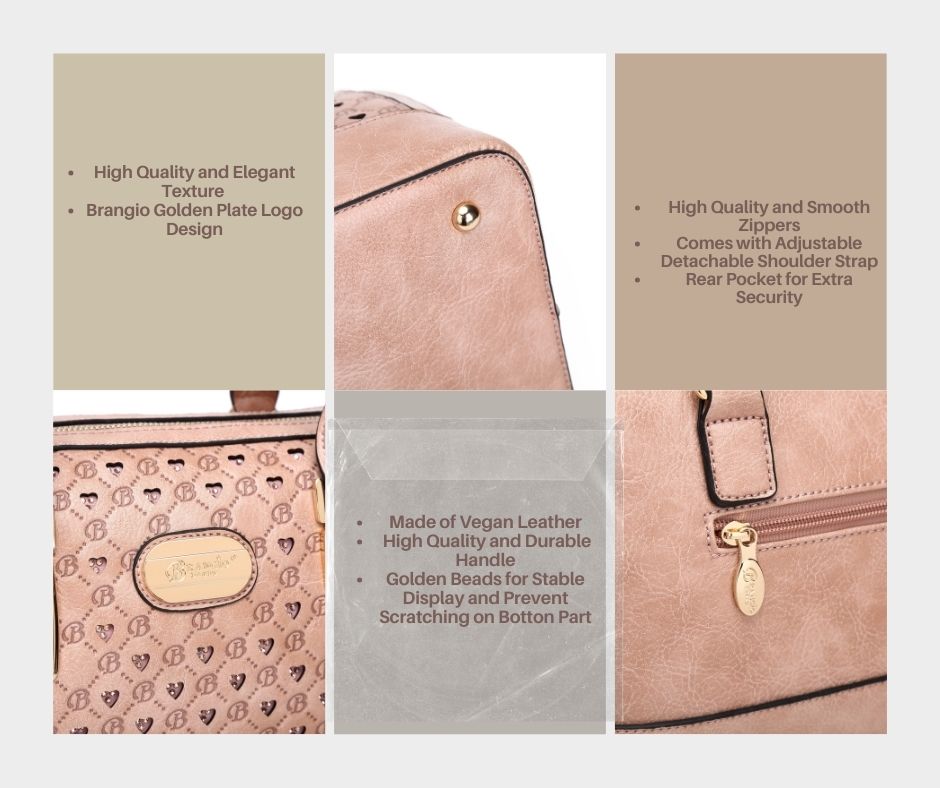 Brangio Italy Monogram Dome Handbag – Satchel with Embossed “B” Heart Print
