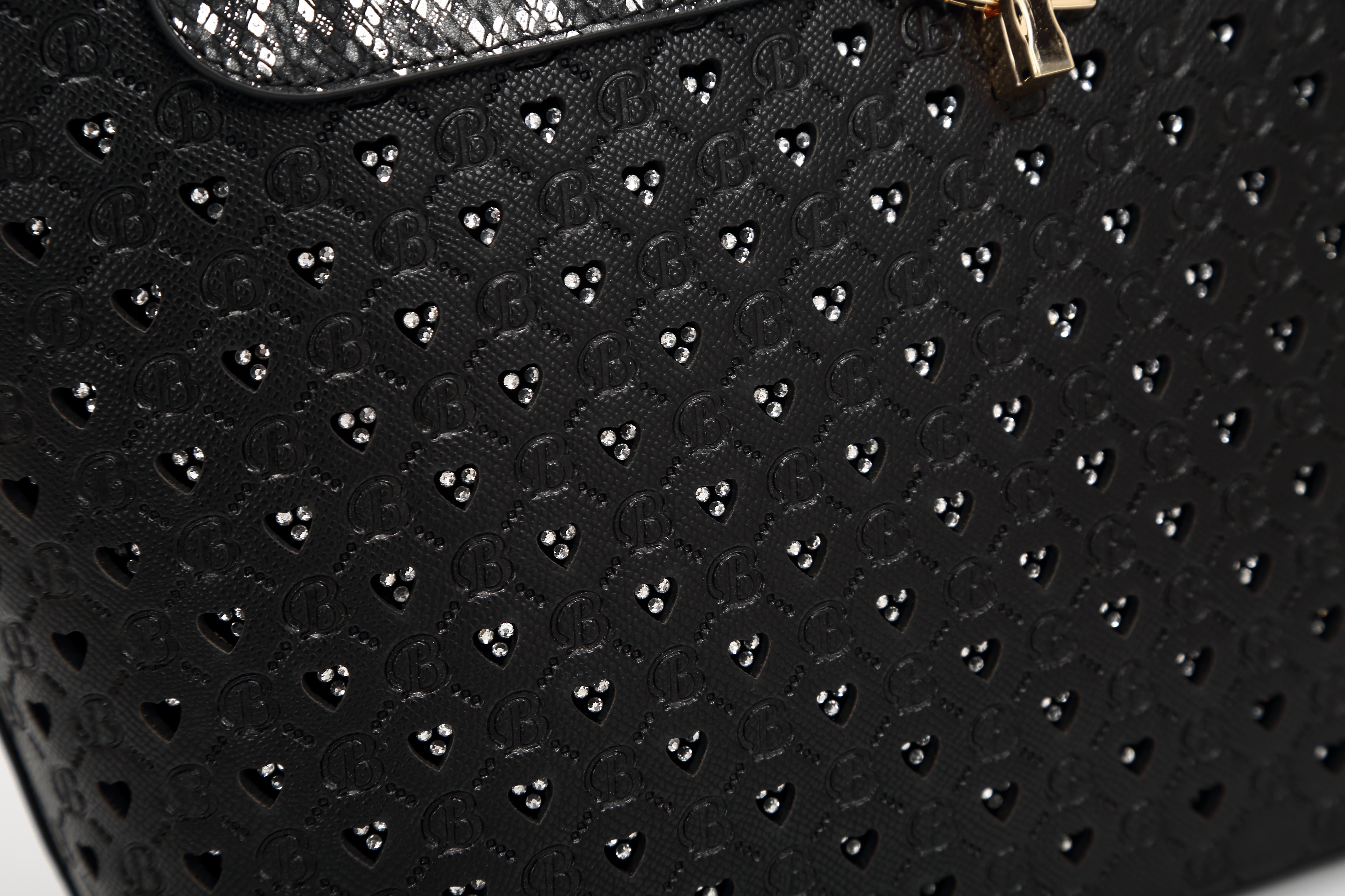 Brangio Elegant Black Heart & Snakeskin Tote Bag