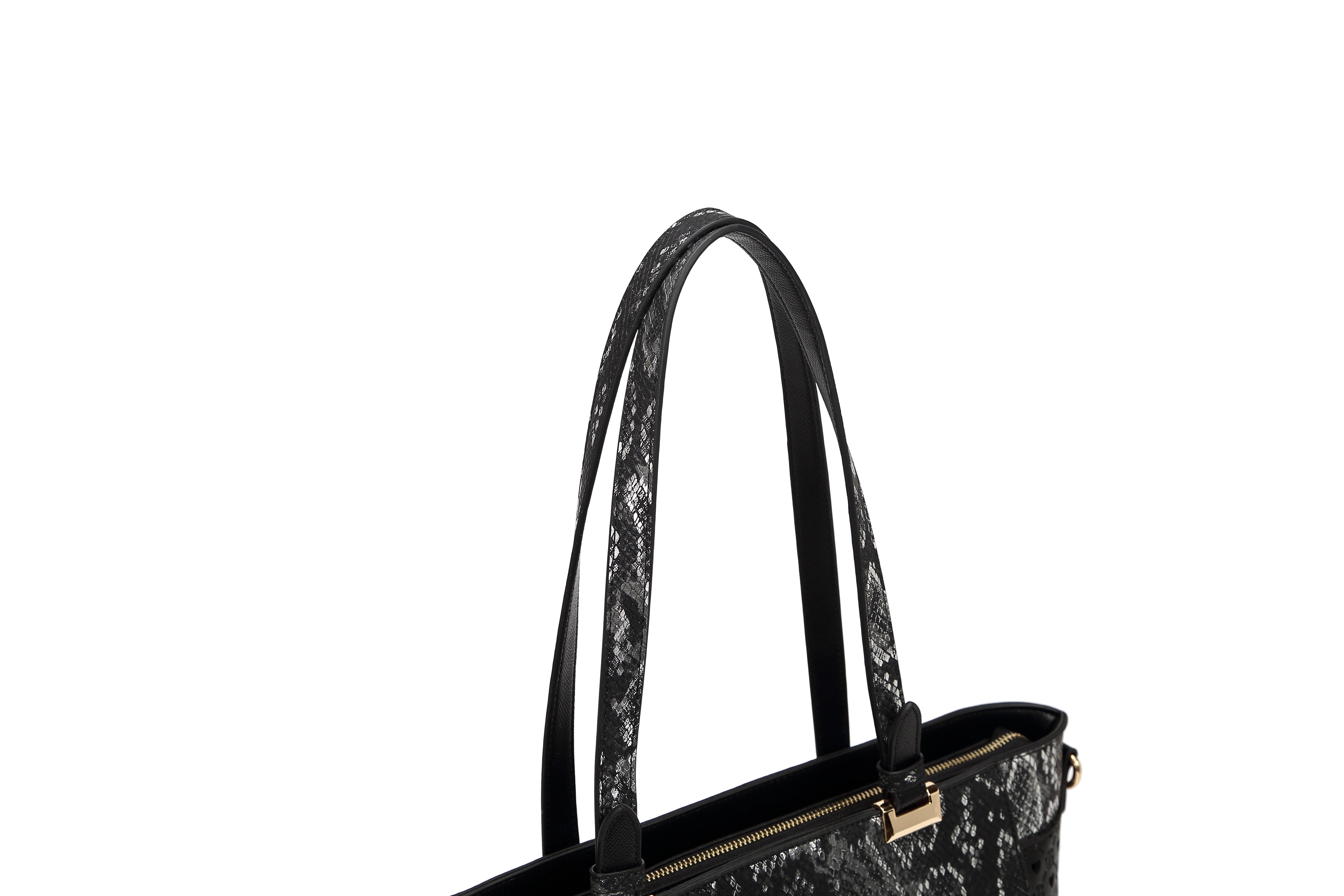 Brangio Elegant Black Heart & Snakeskin Tote Bag