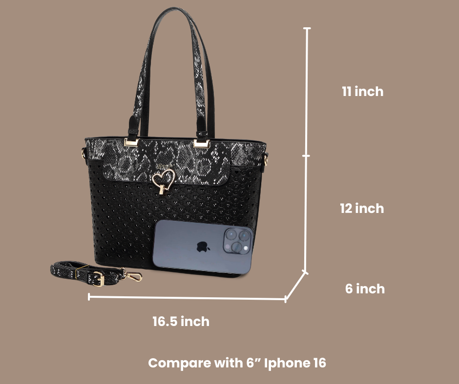 Brangio Italy Elegant Heart & Snakeskin Tote Bag