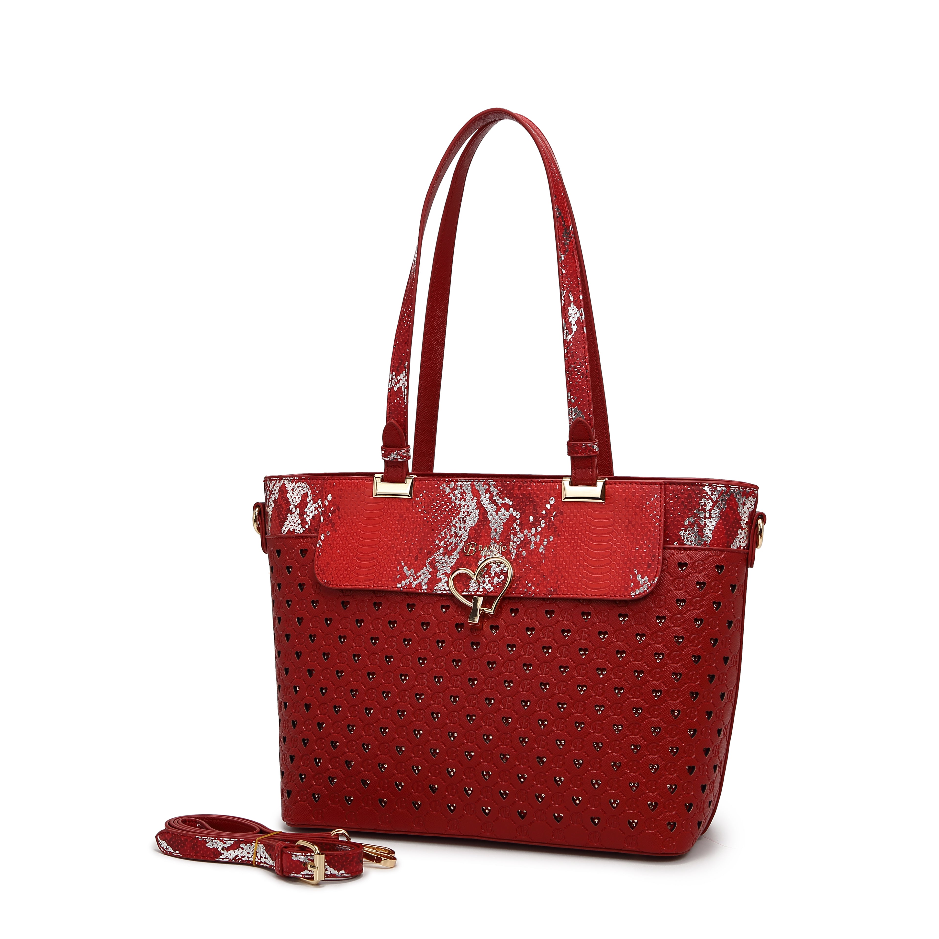 Brangio Elegant Black Heart & Snakeskin Tote Bag