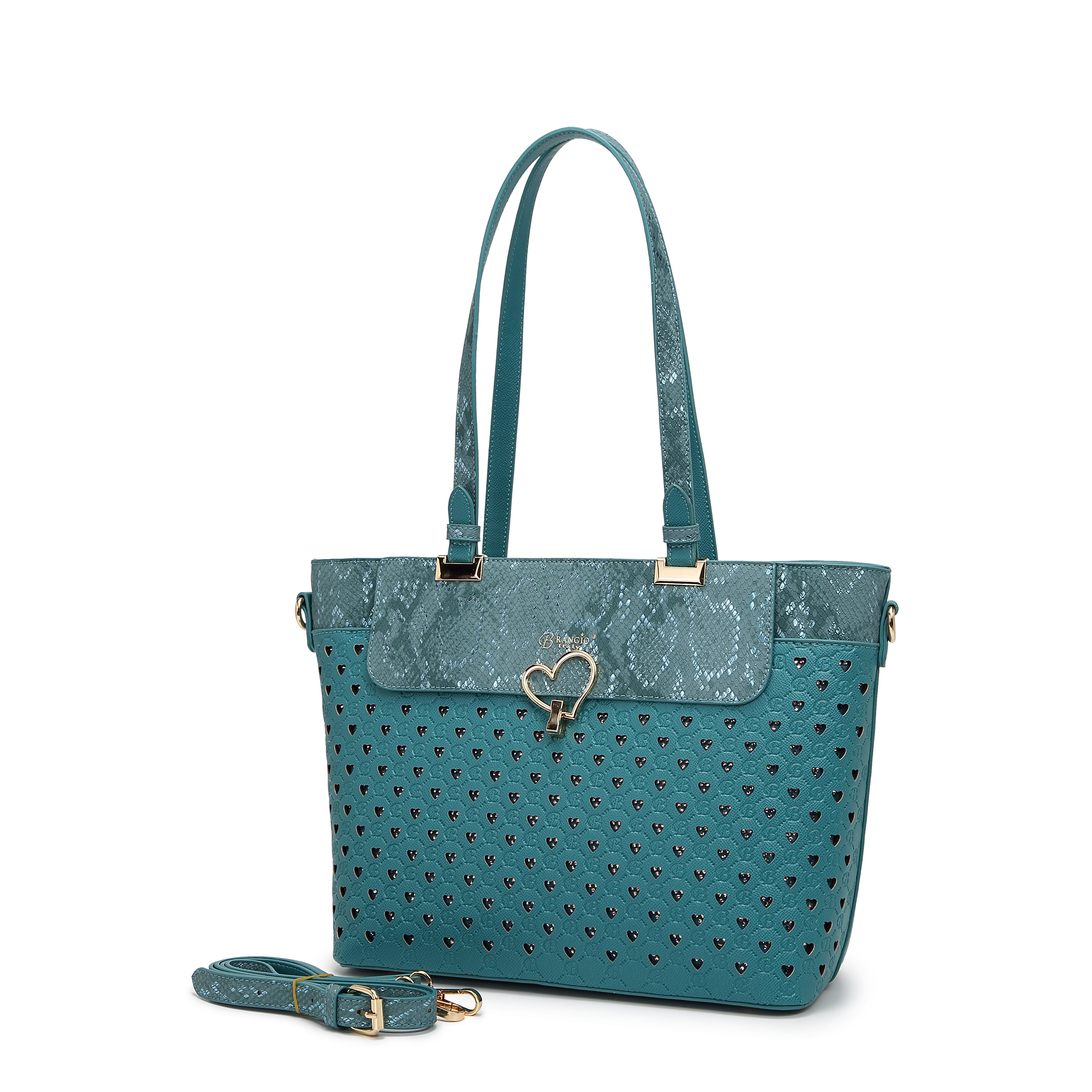 Brangio Elegant Black Heart & Snakeskin Tote Bag