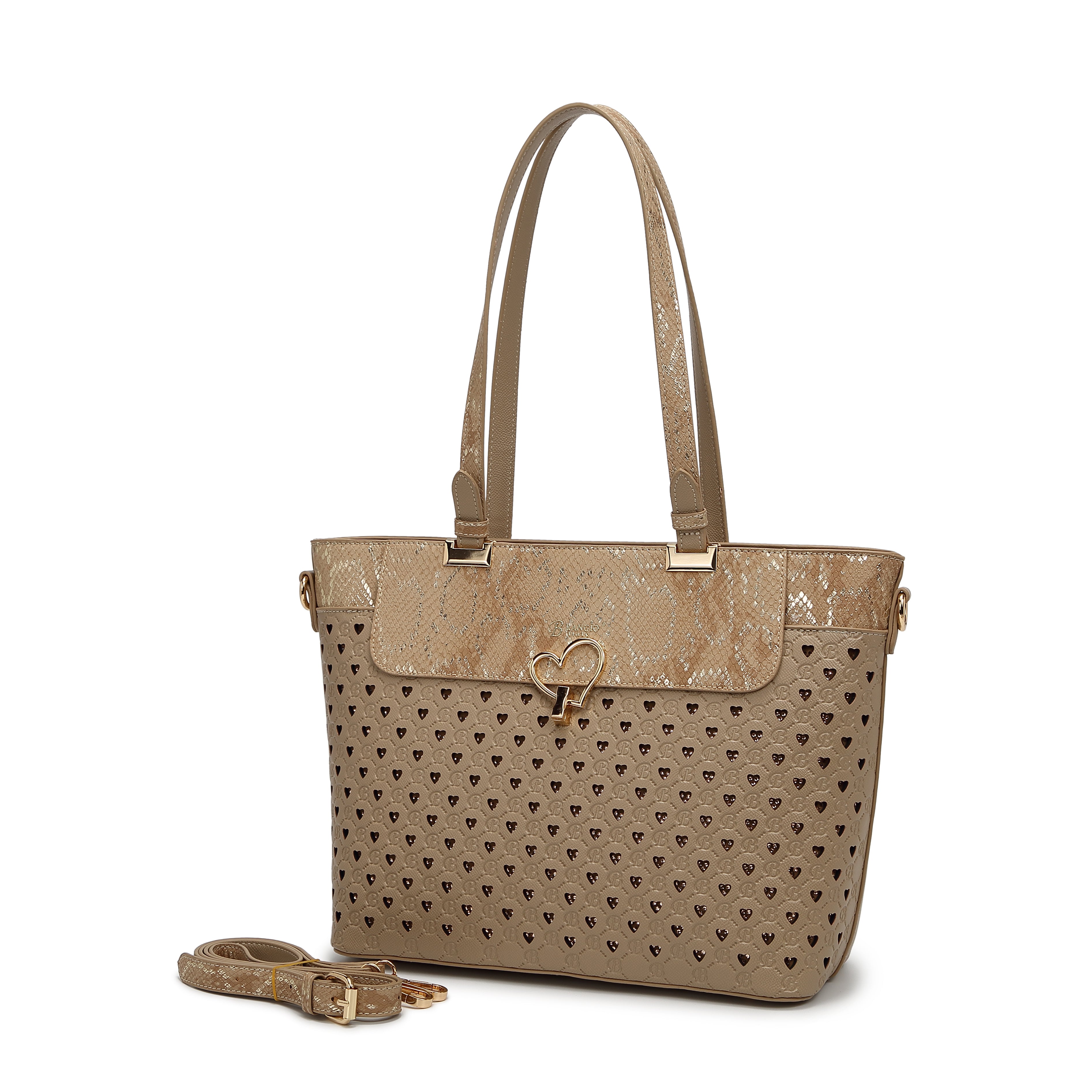 Brangio Elegant Black Heart & Snakeskin Tote Bag