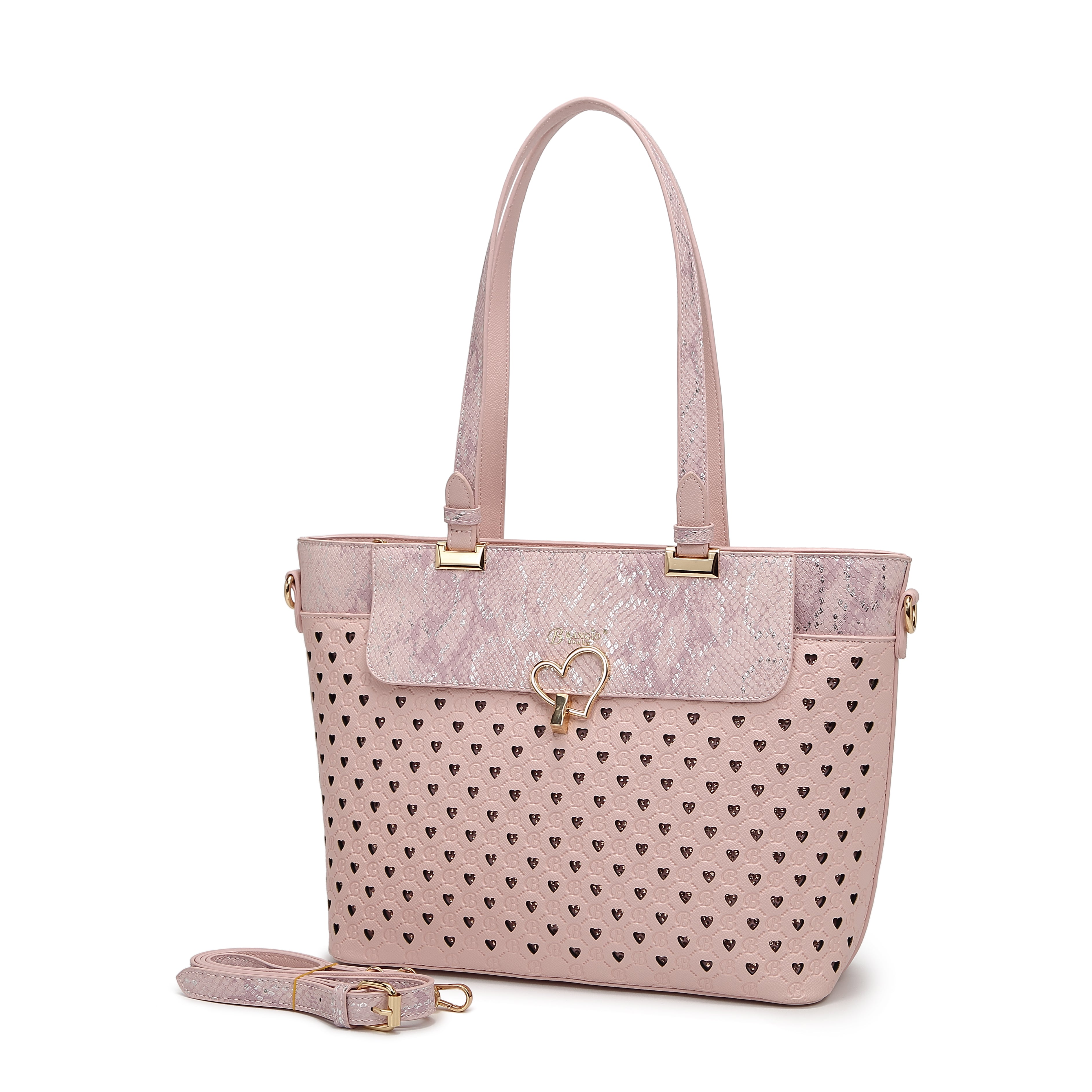 Brangio Elegant Black Heart & Snakeskin Tote Bag