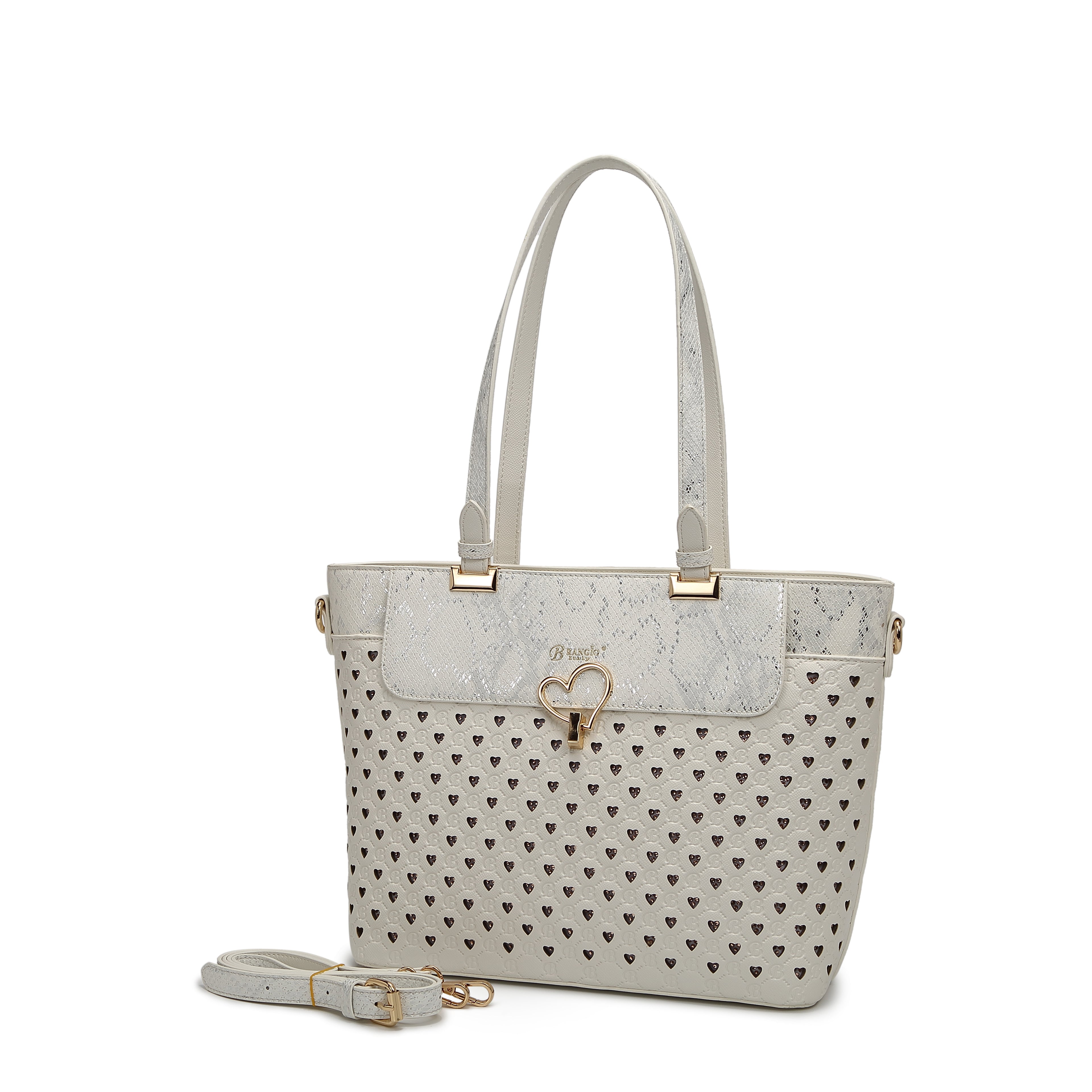 Brangio Elegant Black Heart & Snakeskin Tote Bag