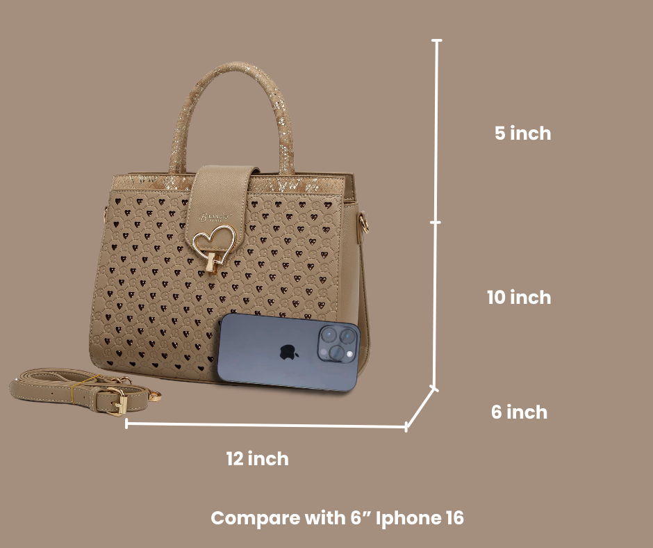 Brangio Italy Heart Cutout Satchel Handbag – Designer Top Handle Crossbody Purse