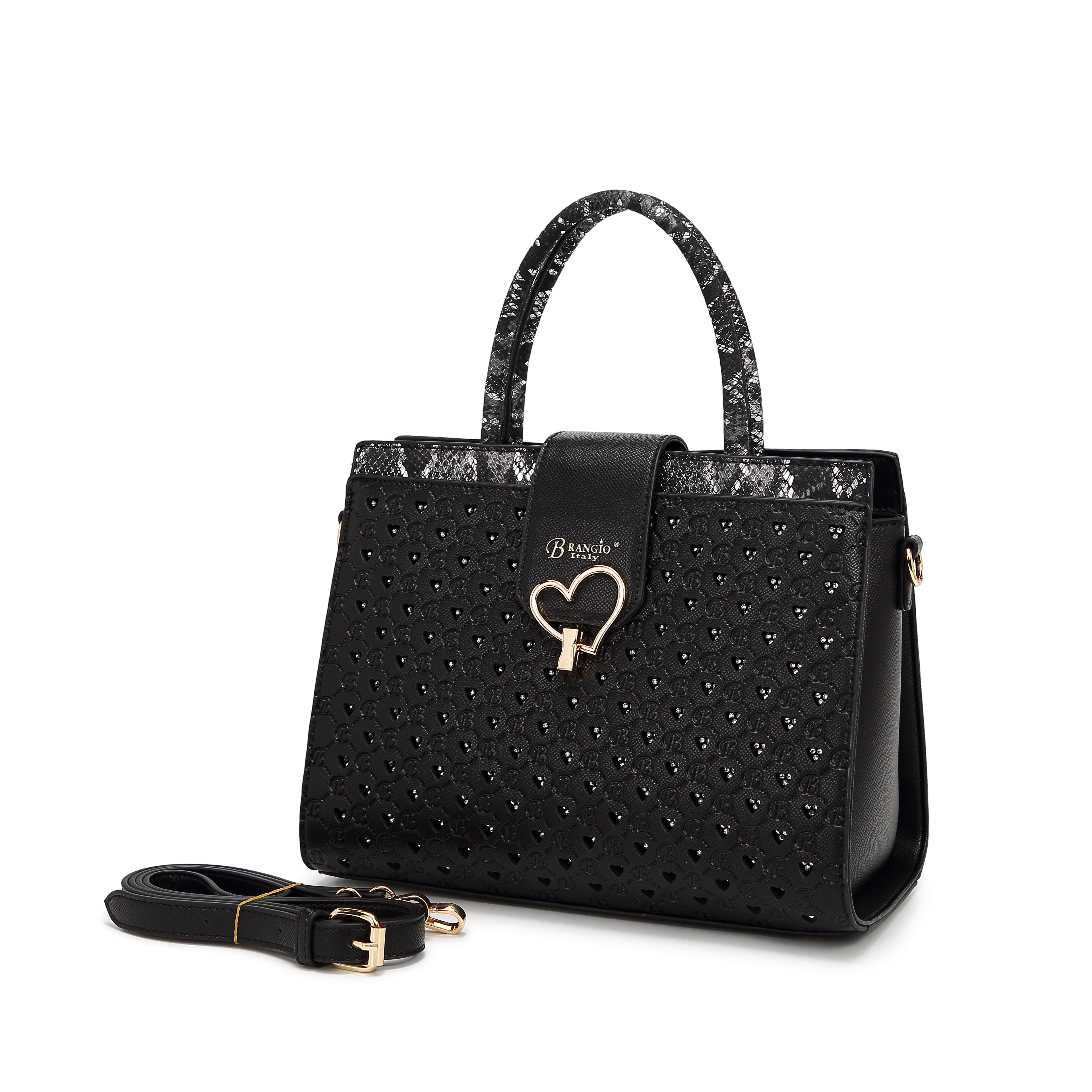 Brangio Italy Heart Cutout Satchel Handbag – Designer Top Handle Crossbody Purse