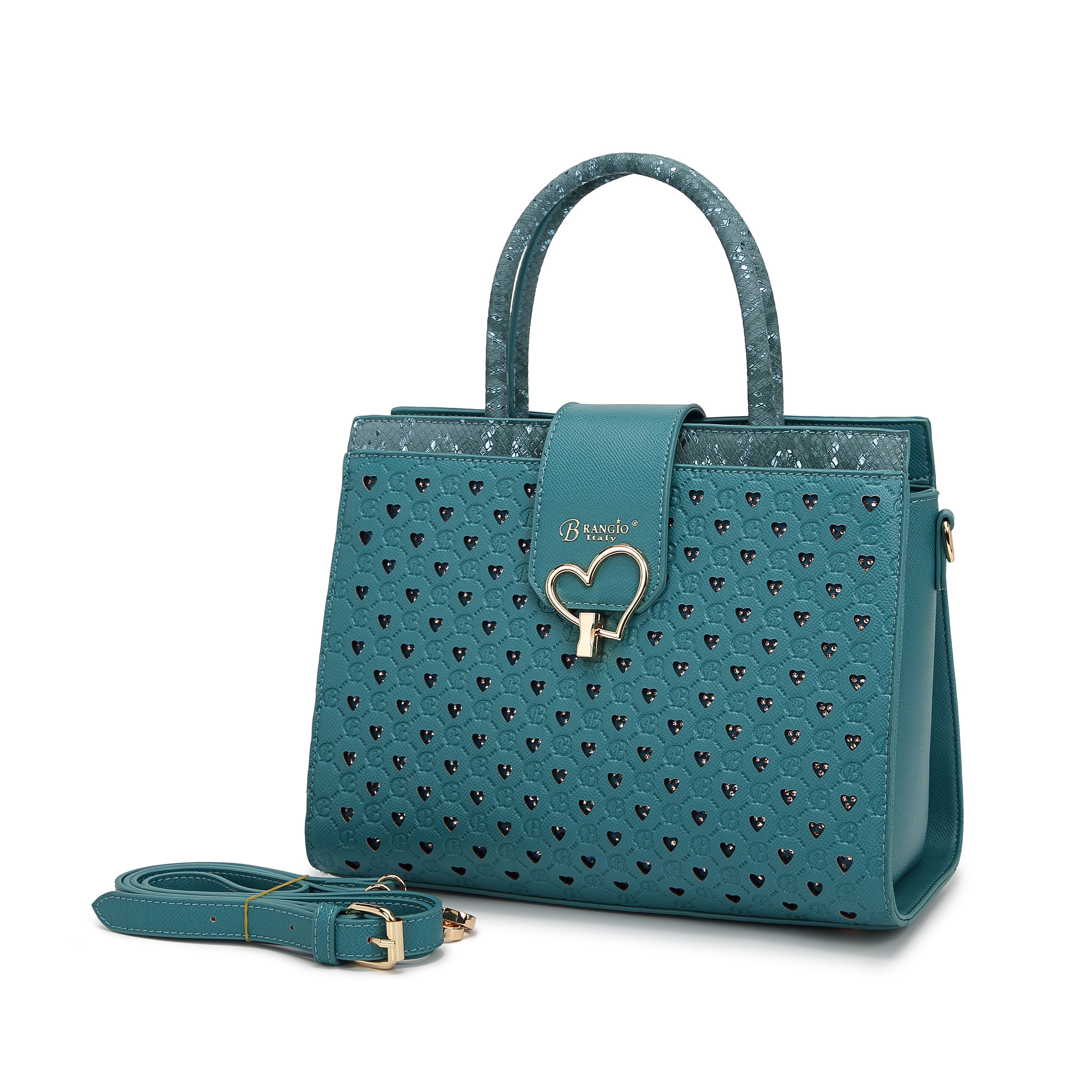 Brangio Italy Heart Cutout Satchel Handbag – Designer Top Handle Crossbody Purse
