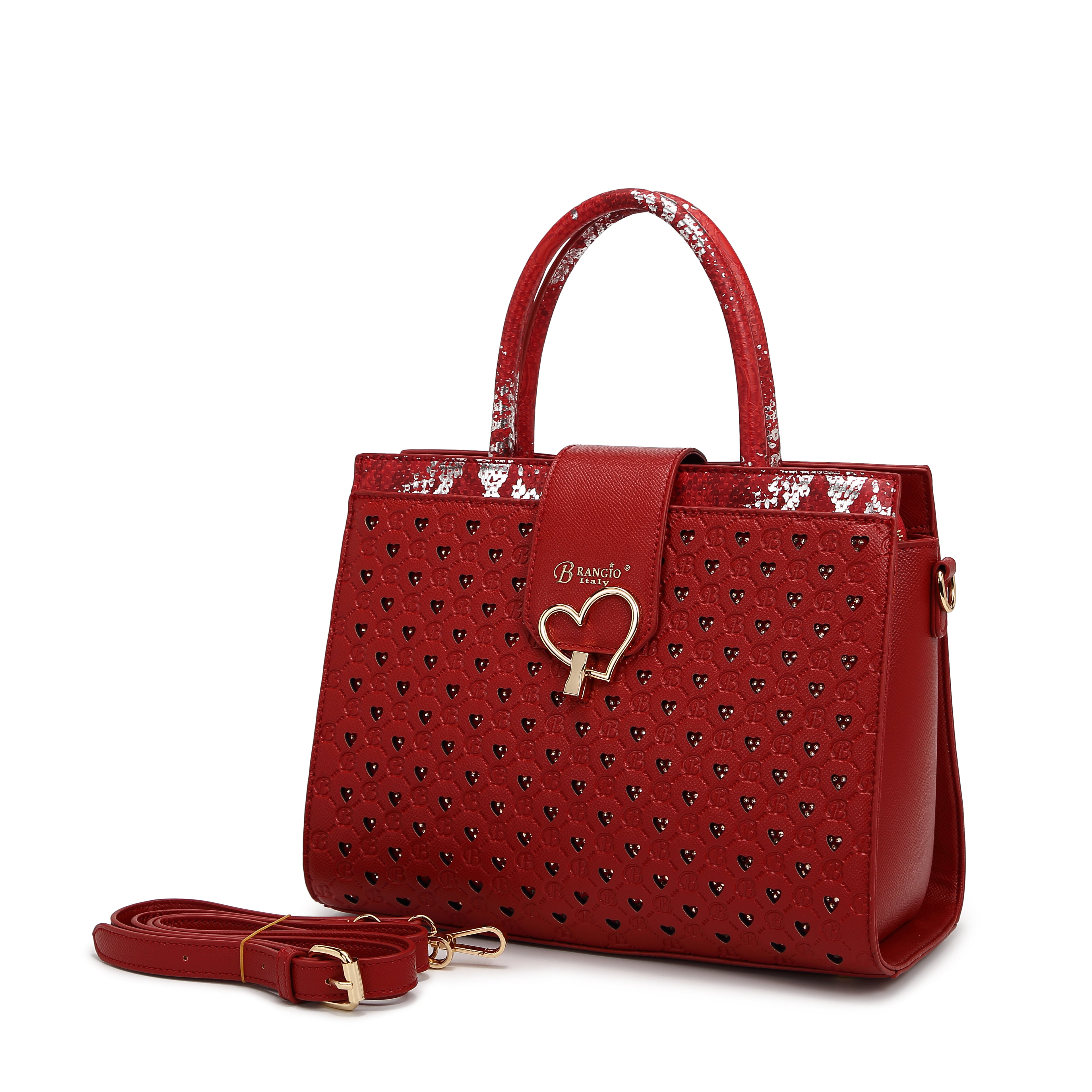 Brangio Italy Heart Cutout Satchel Handbag – Designer Top Handle Crossbody Purse