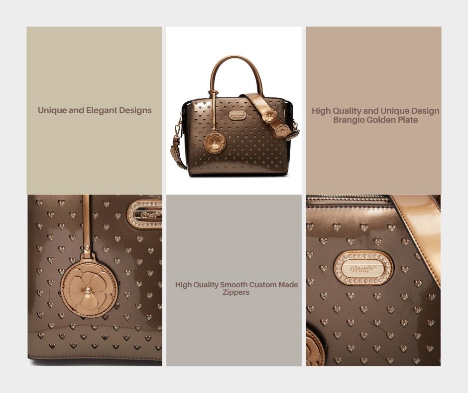 Brangio Italy Heart Stud Satchel Bag – Floral Strap Designer-Inspired Crossbody Handbag