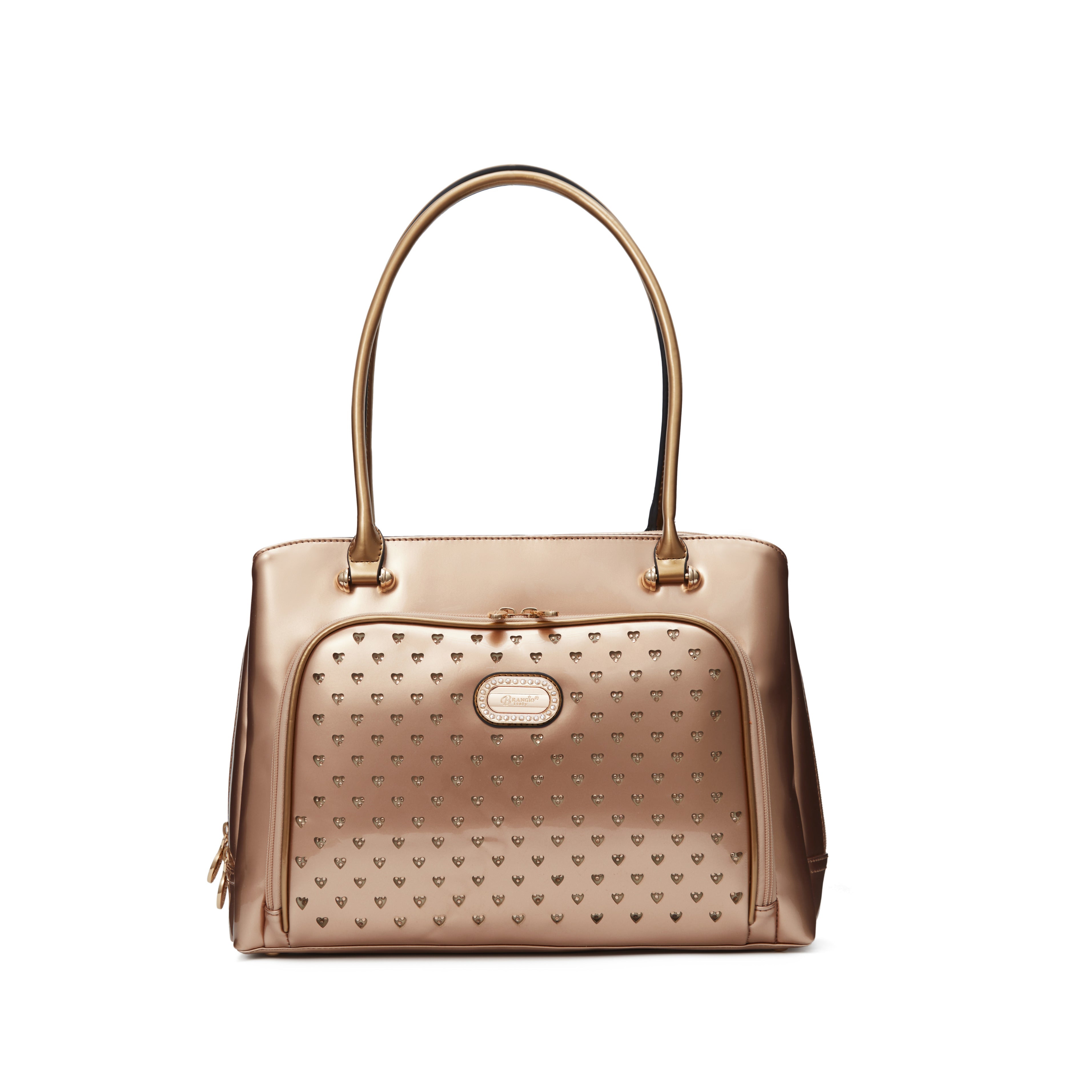 Brangio Italy Luxury Patent Leather Studded Heart Designer Tote Handbag