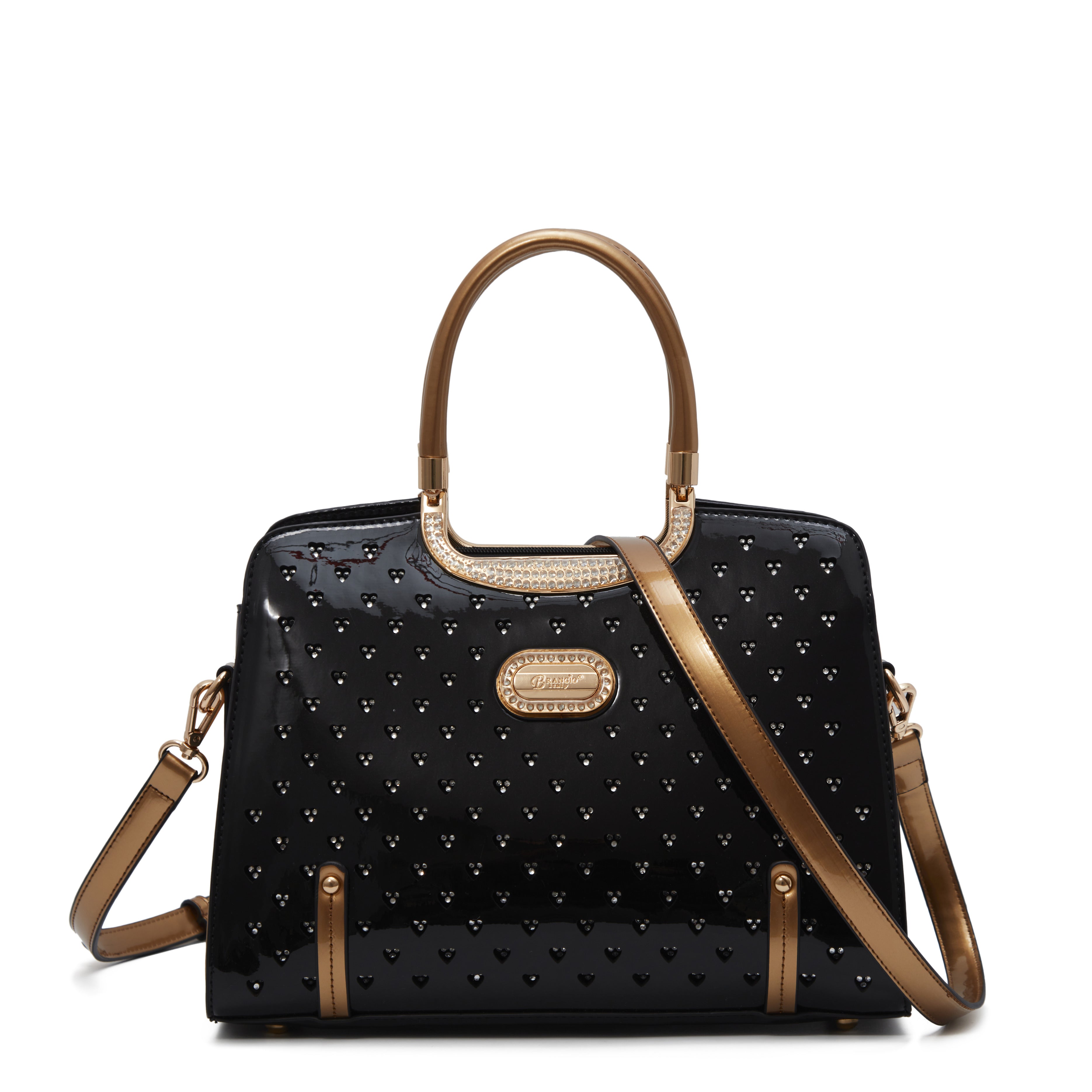 Brangio Glossy Handbag with Floral Accent